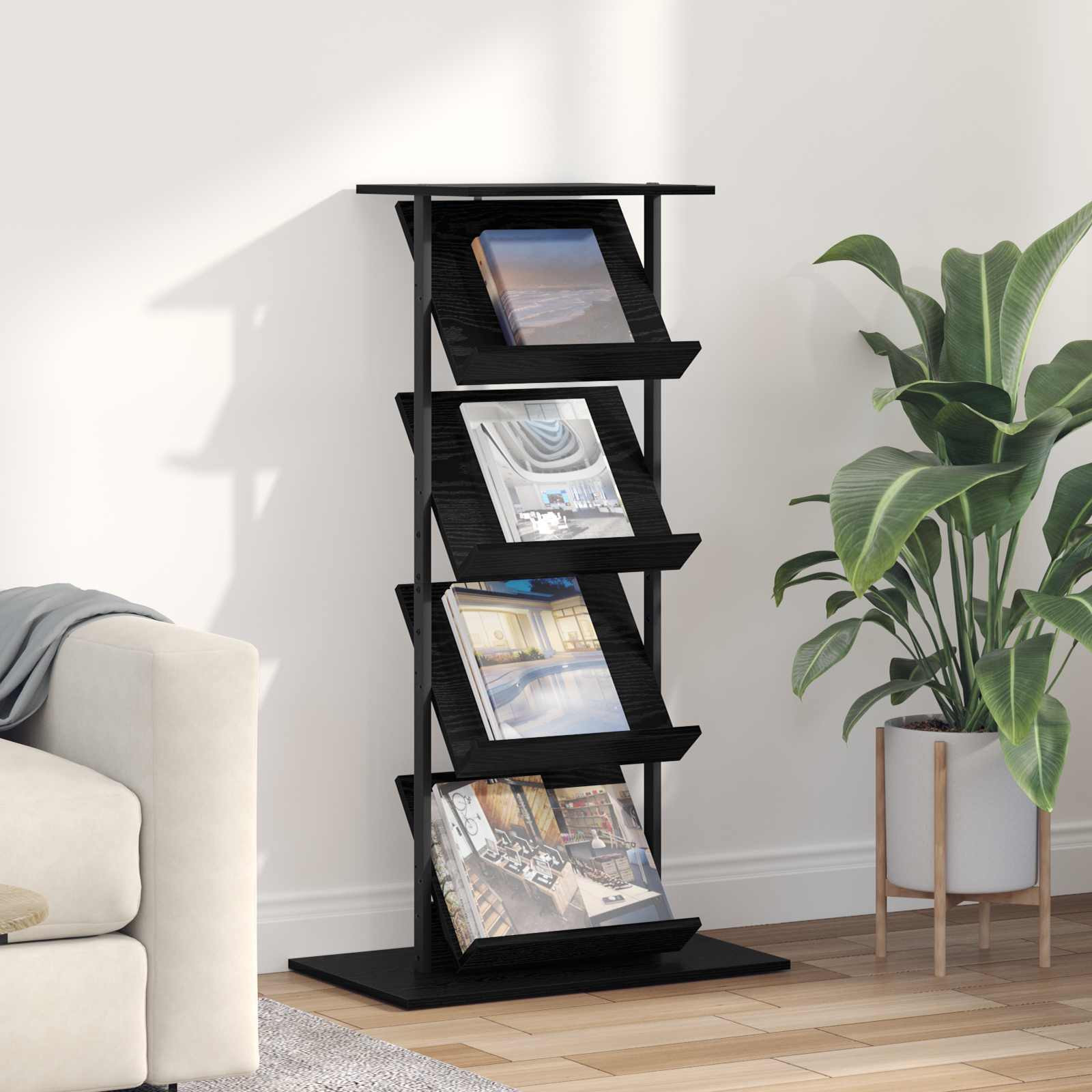 vidaXL Magazinregal mit Regal Schwarz Eichen-Optik 68 x 40 x 123.5 cm