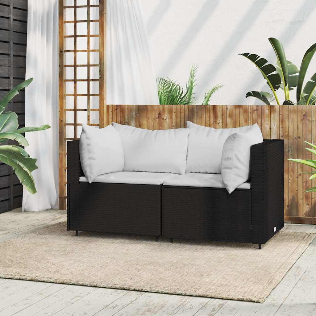 vidaXL Garten-Ecksofa mit Kissen Schwarz Poly Rattan