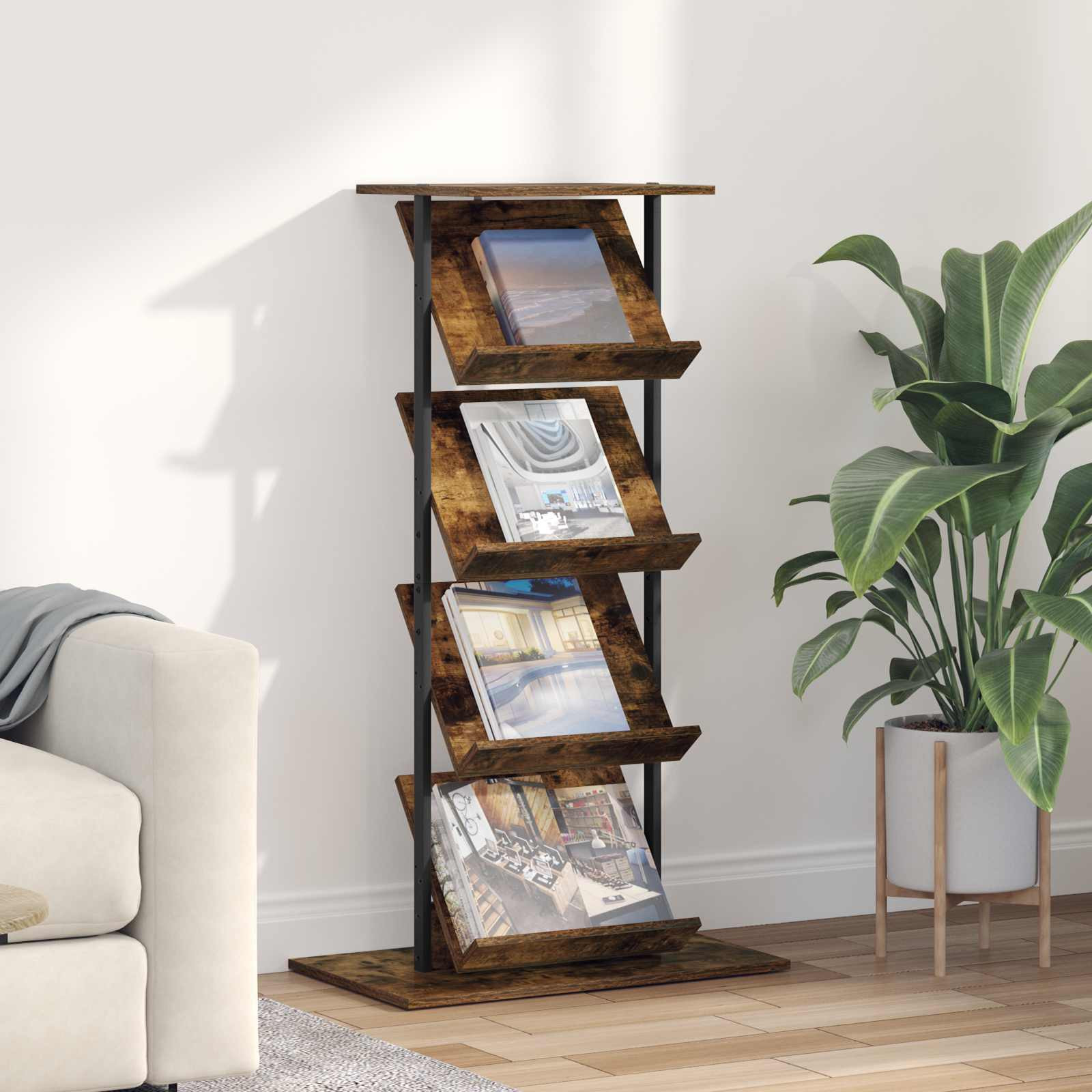vidaXL Magazinregal Geräucherte Eiche 68 x 40 x 123.5 cm Holzwerkstoff