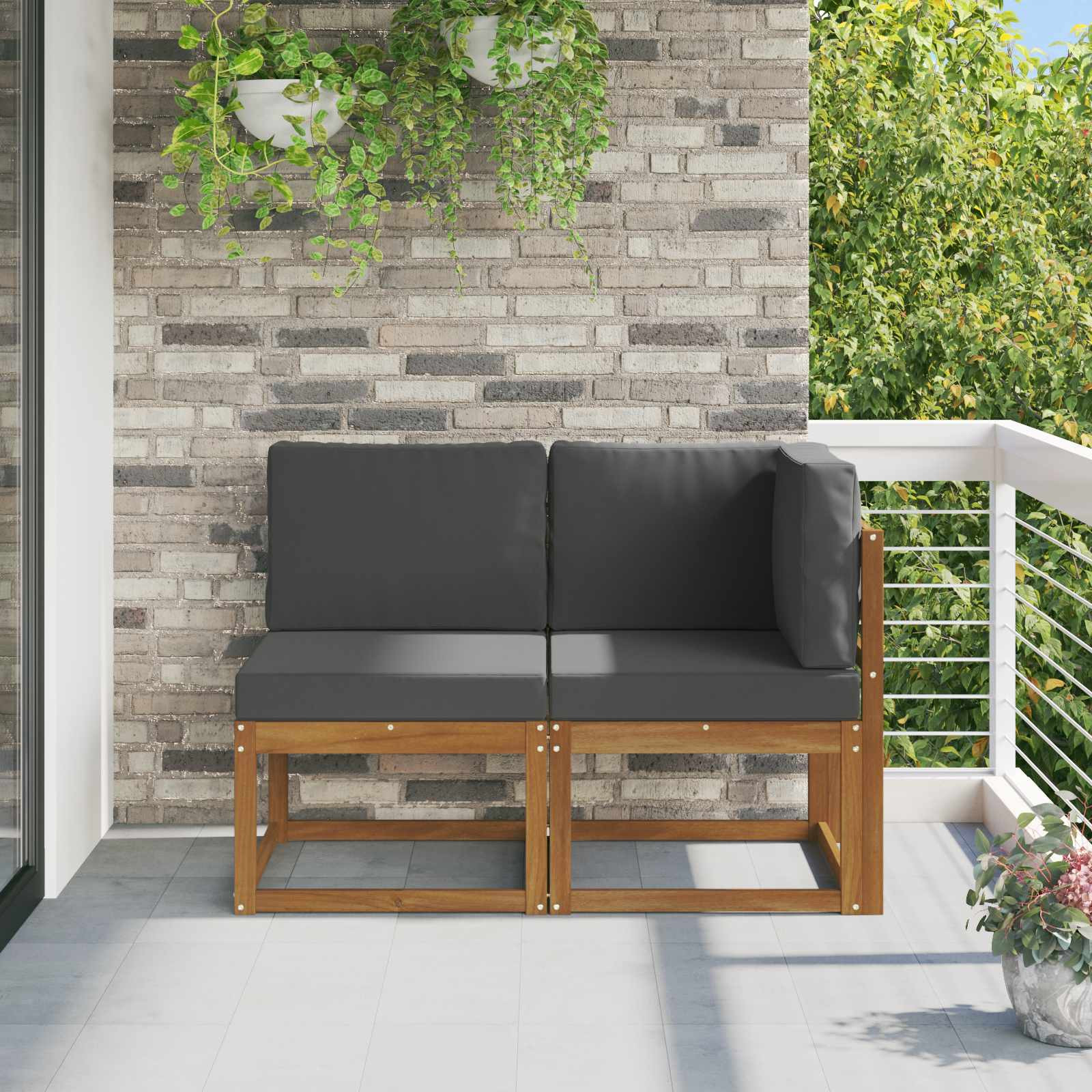 vidaXL Outdoor Mittel- und Ecksofa 2 Stück Natur und Anthrazit