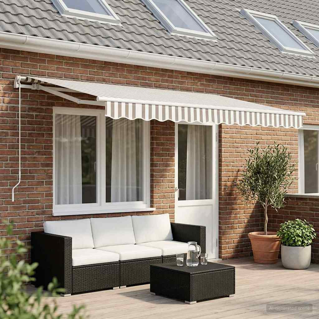 vidaXL Markisenersatzstoff Hellgrau und Weiß 481 x 345 cm Polyester
