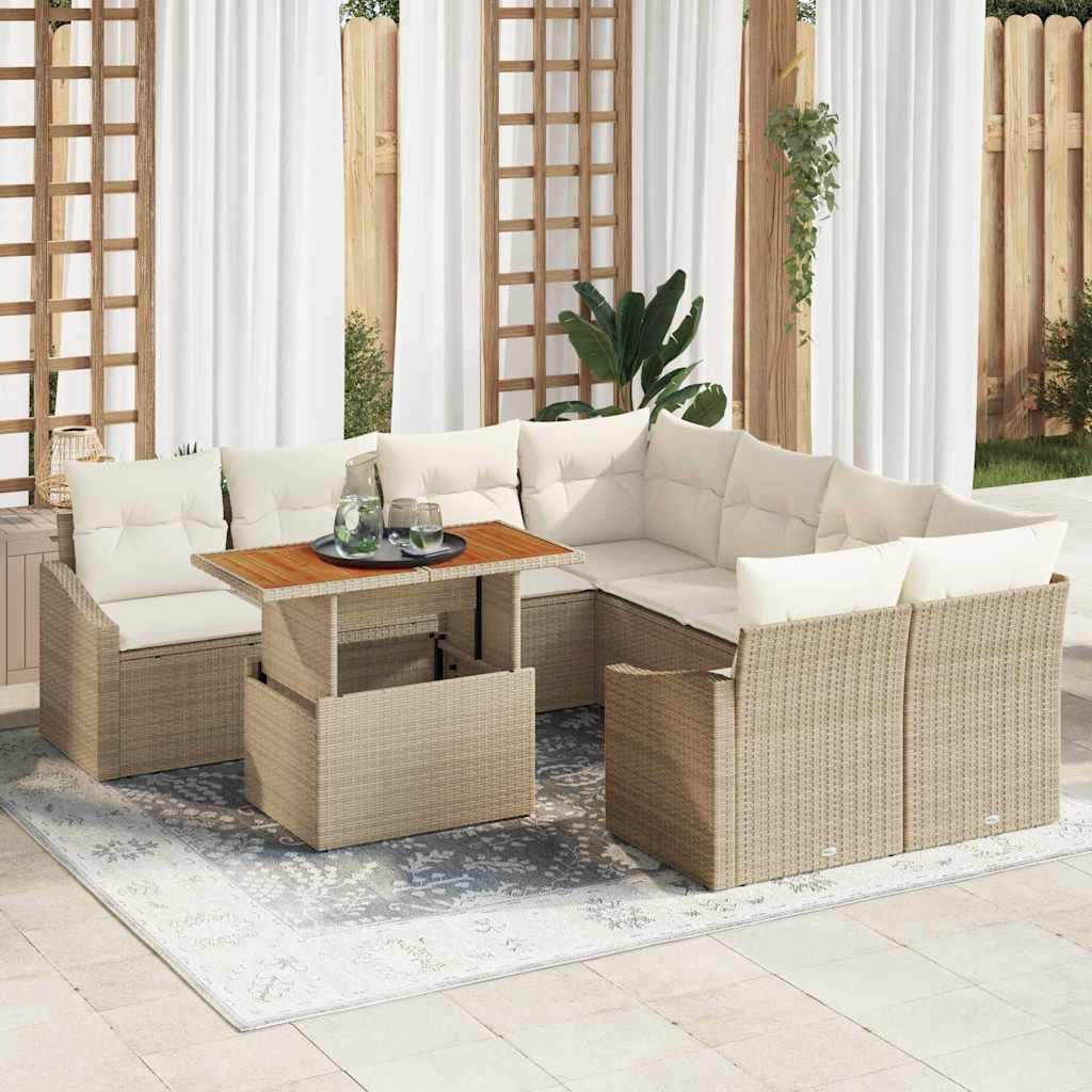 vidaXL Gartensofa-set 9 Stk. Beige und Creme
