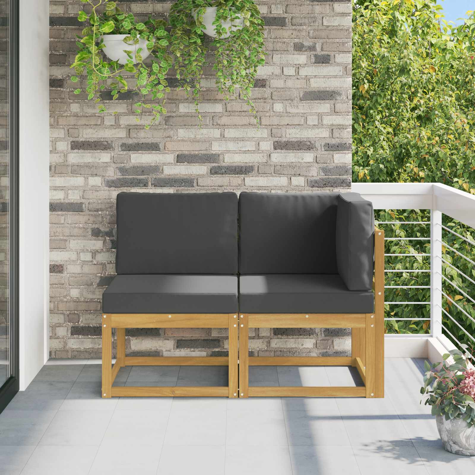 vidaXL Outdoor Mittel- und Ecksofa 2 Stück Weiß Massivholz Akazie