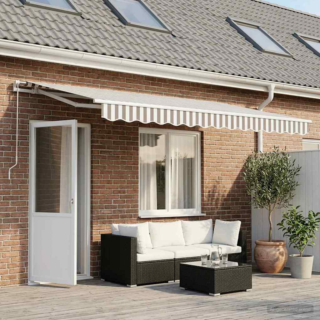 vidaXL Markisenersatzstoff Hellgrau und Weiß 581 x 345 cm Polyester