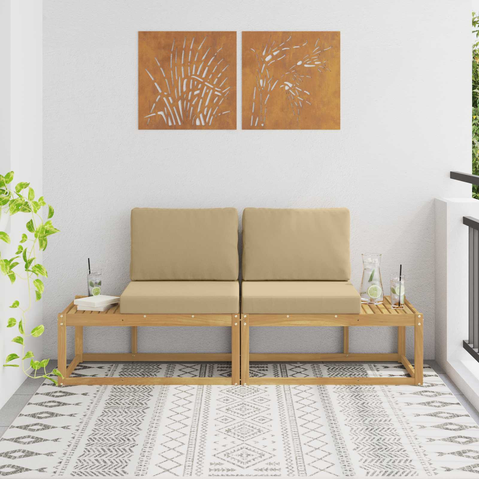 vidaXL Outdoor End Sofa mit Kissen 2 Stück Weiß Massivholz Akazie