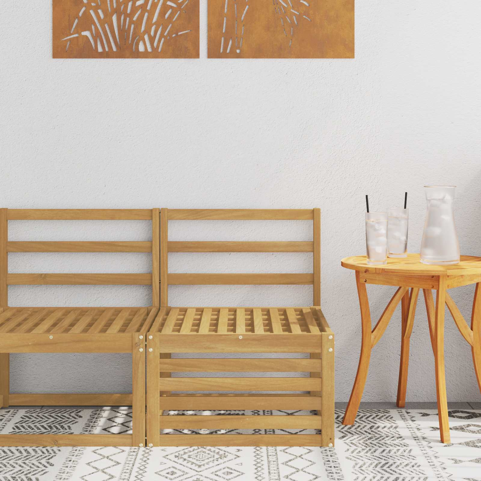 vidaXL Outdoor Mittelsofa Massivholz Akazie Weiß 63 x 59 x 73 cm