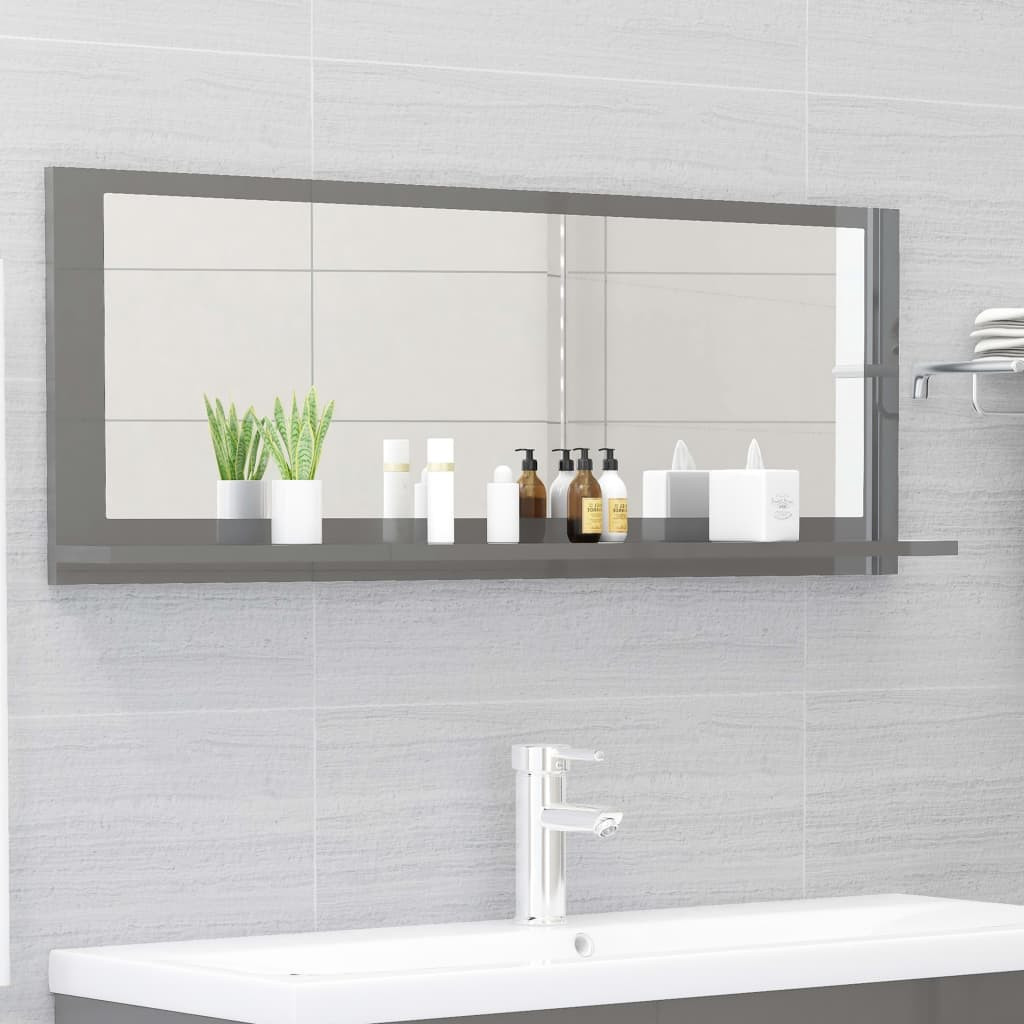 vidaXL Badspiegel Hochglanz-Grau 100x10,5x37 cm Holzwerkstoff