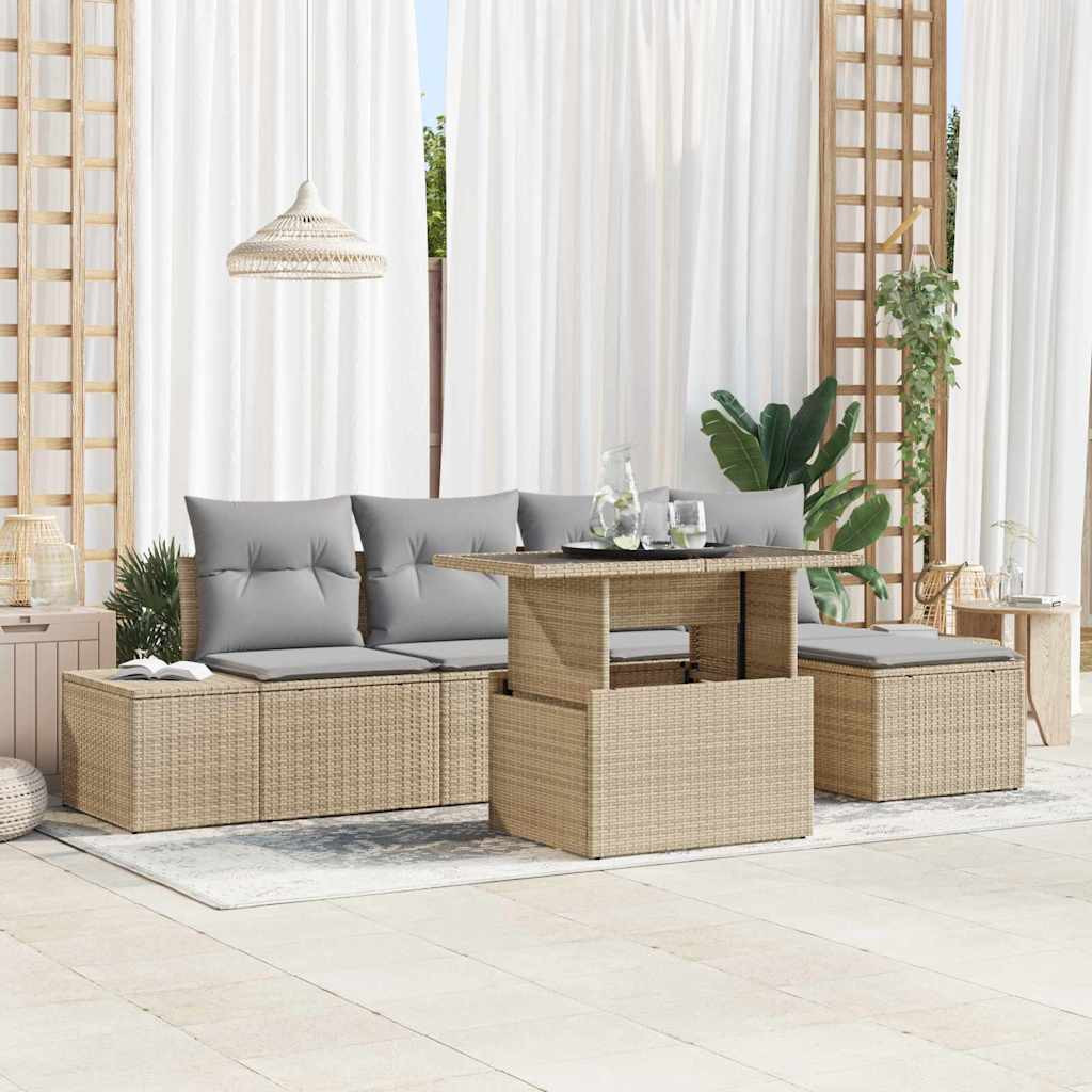 vidaXL Gartensofa-set mit Kissen 6 pcs Beige und Hellgrau Poly-Rattan