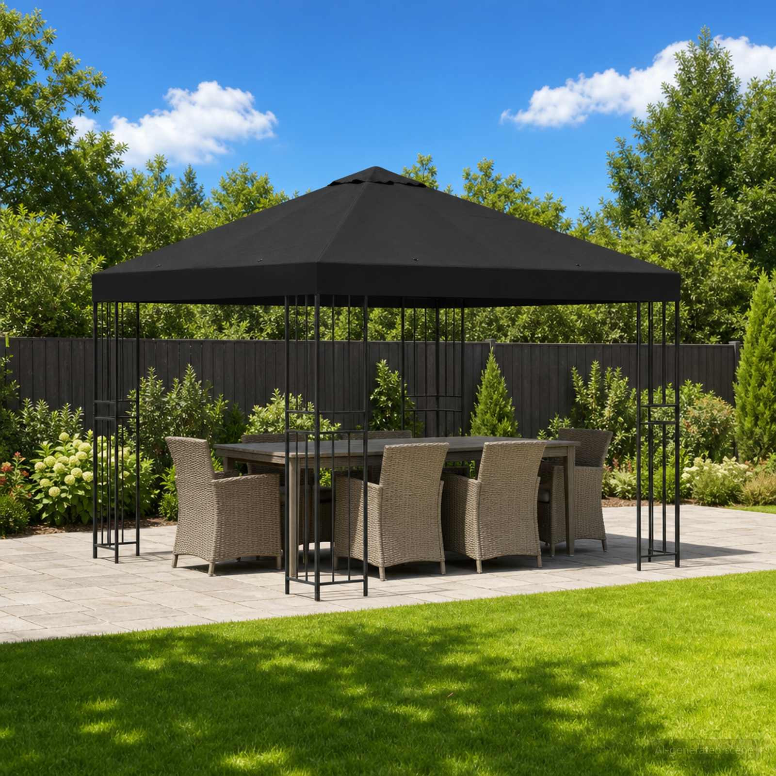 vidaXL Pavillon 3 x 3 m Schwarz Polyester und Stahl 190 gsm