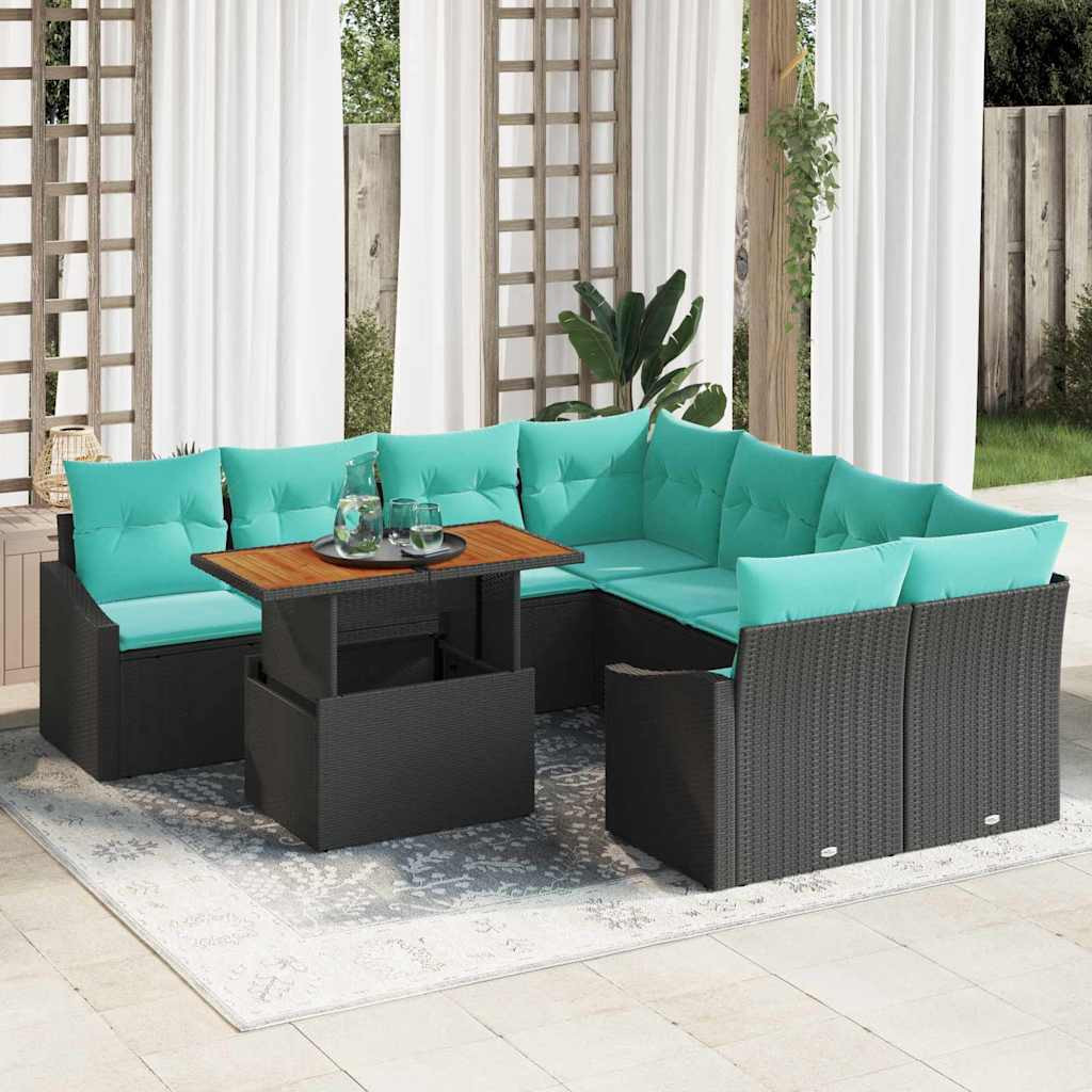 vidaXL Gartensofa-set 9 stk. 8-Sitzanzahl Schwarz und Türkis