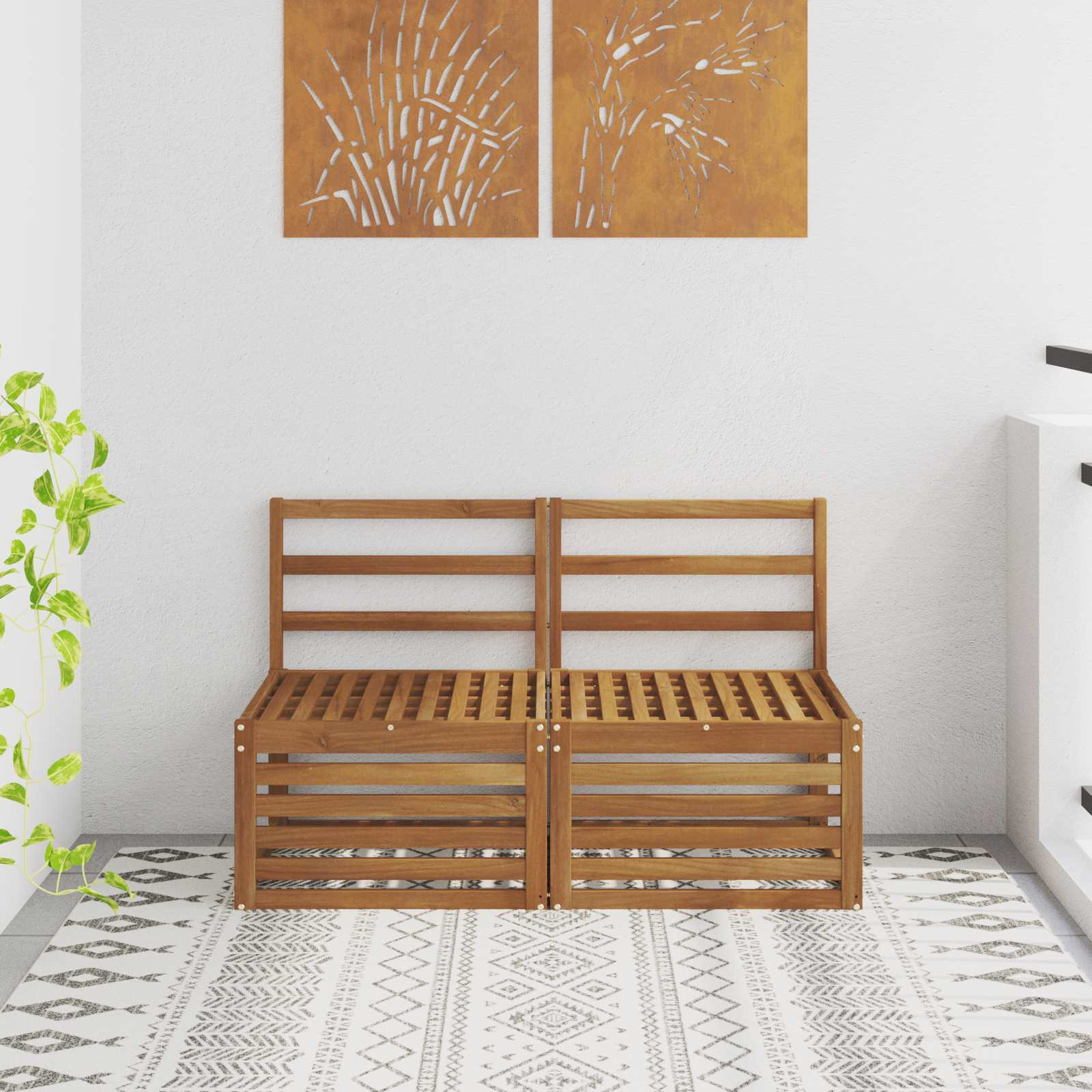 vidaXL 2 Stück Outdoor Mittelsofa Massivholz Akazie Natur
