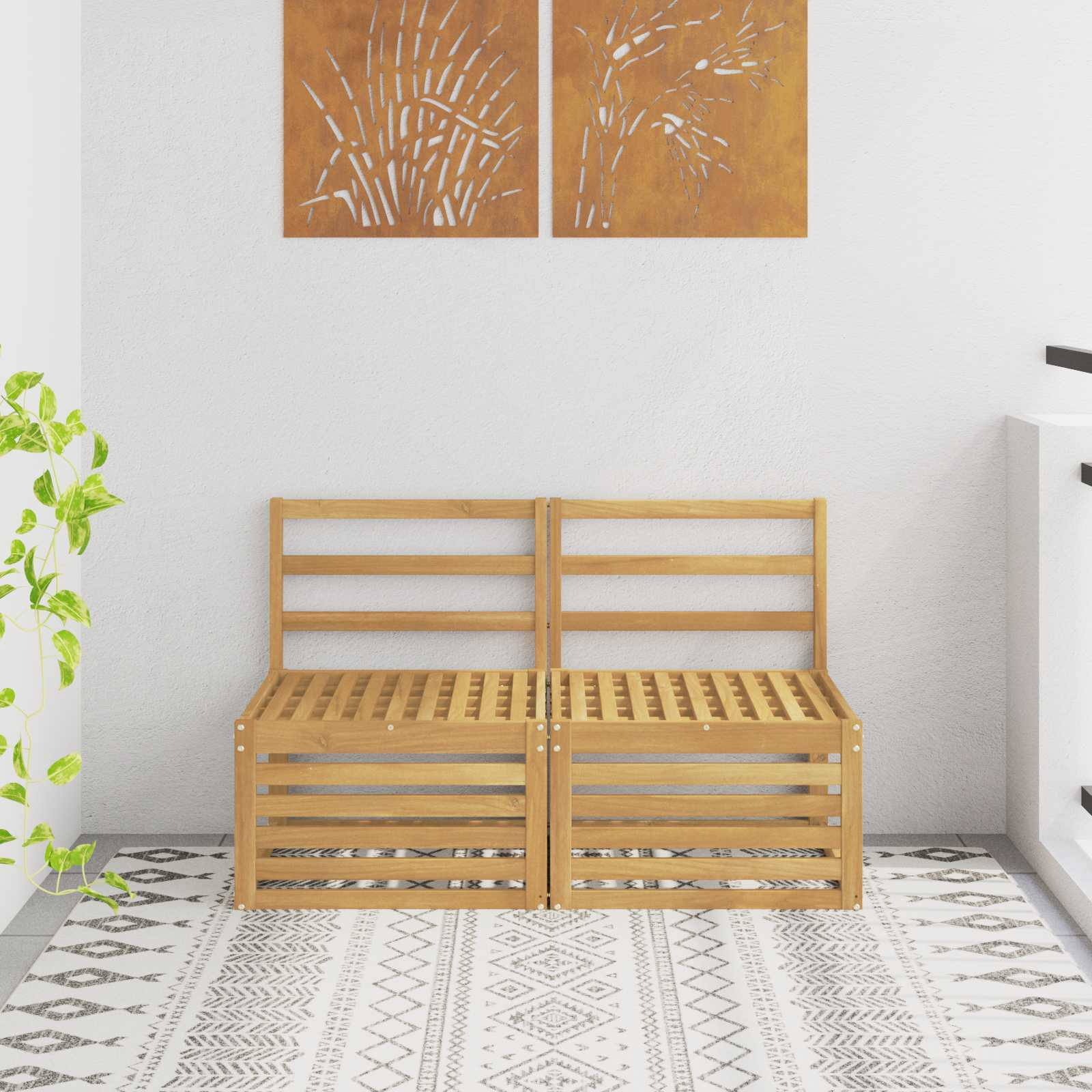vidaXL 2 Stück Outdoor Mittelsofa Massivholz Akazie Weiß
