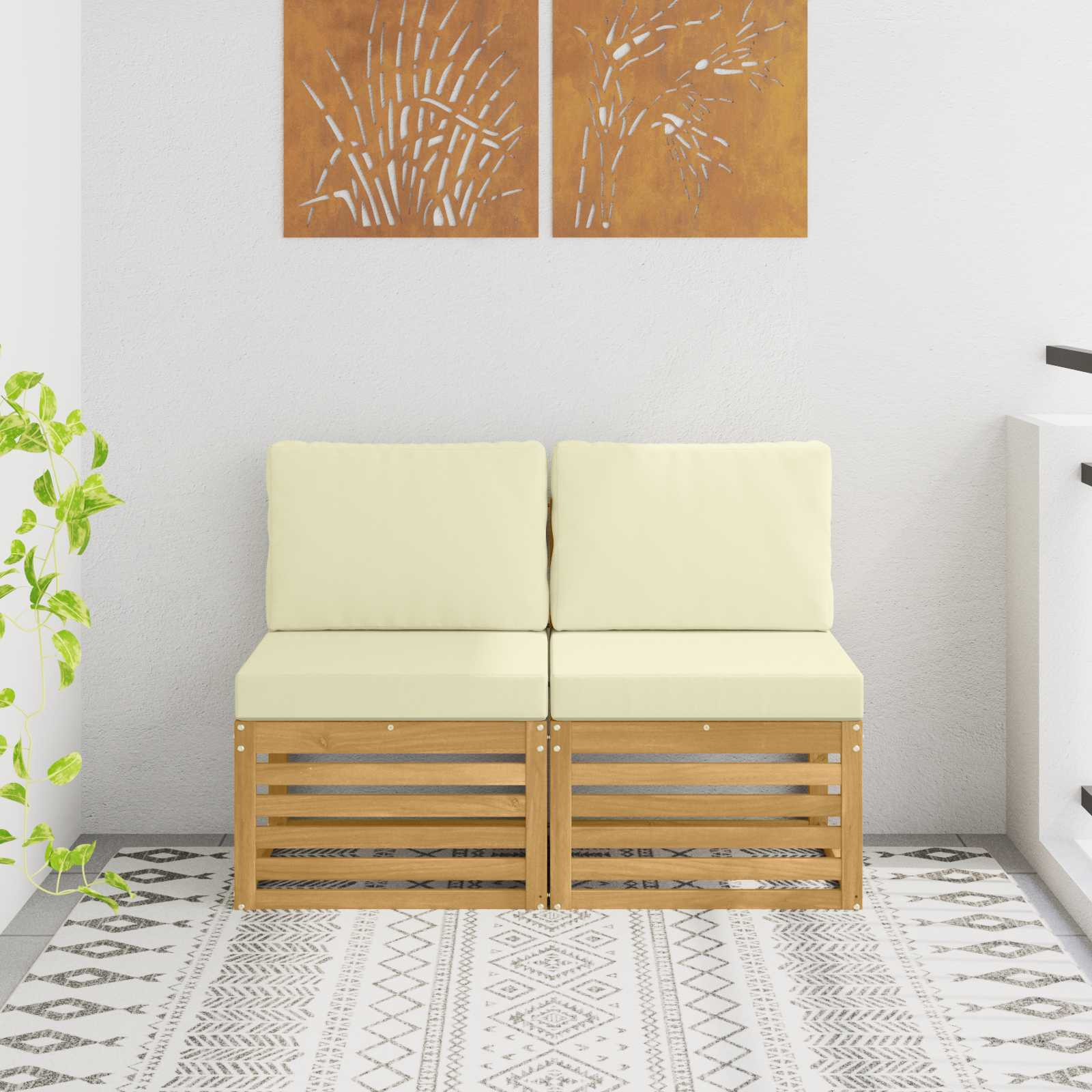vidaXL 2 Stück Outdoor Mittelsofa Massivholz Akazie Weiß