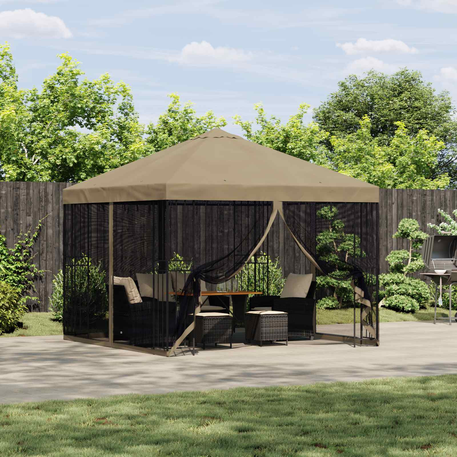 vidaXL Garten Pavillon mit Seitenwänden 3 x 3 m Beige