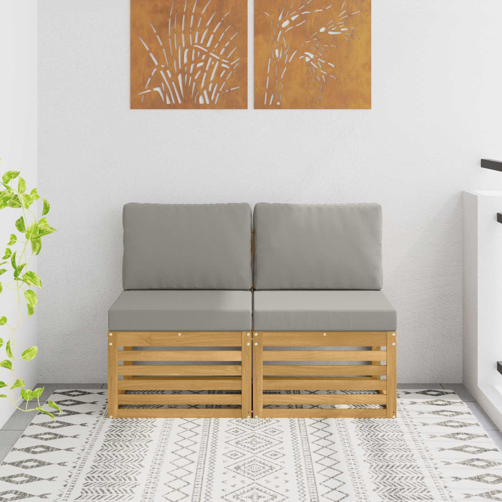 vidaXL 2 Stück Outdoor Mittelsofa Massivholz Akazie Weiß