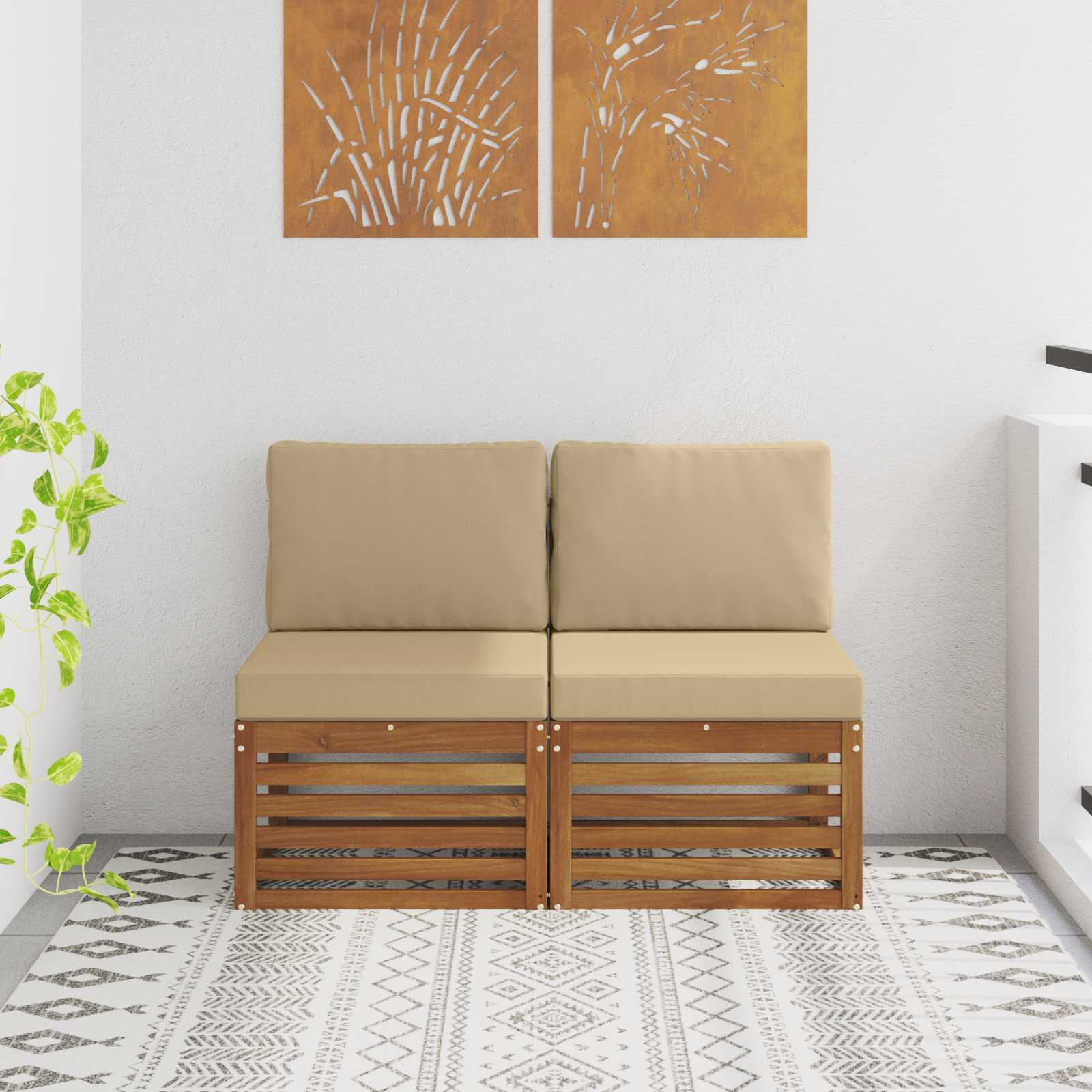vidaXL 2 Stück Outdoor Mittelsofa Massivholz Akazie Natur