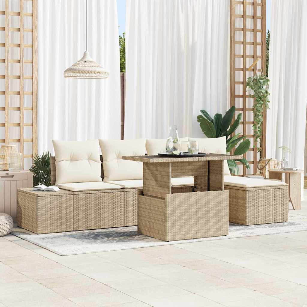 vidaXL Gartensofa-set mit Kissen 6 pcs Beige und Creme Poly-Rattan