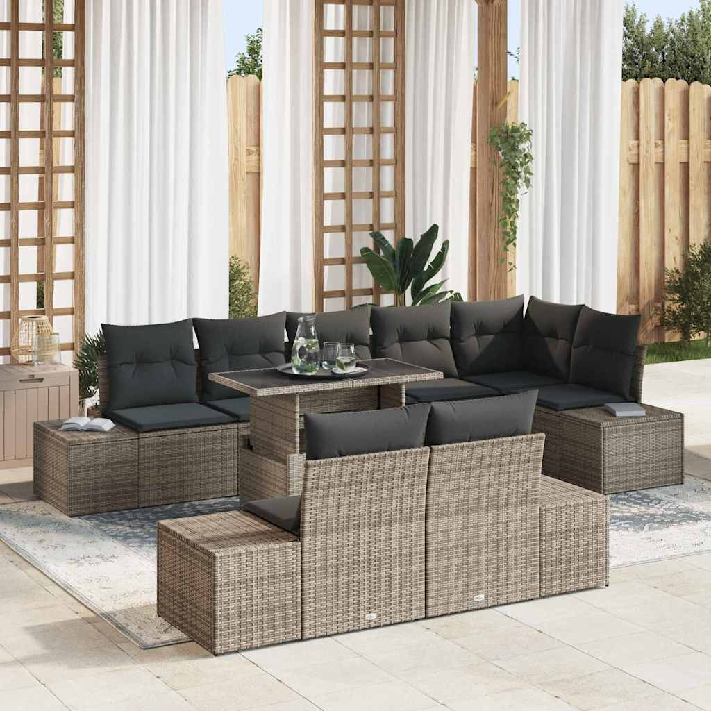 vidaXL Gartensofa-set mit Kissen 9 pcs Grau Poly-Rattan