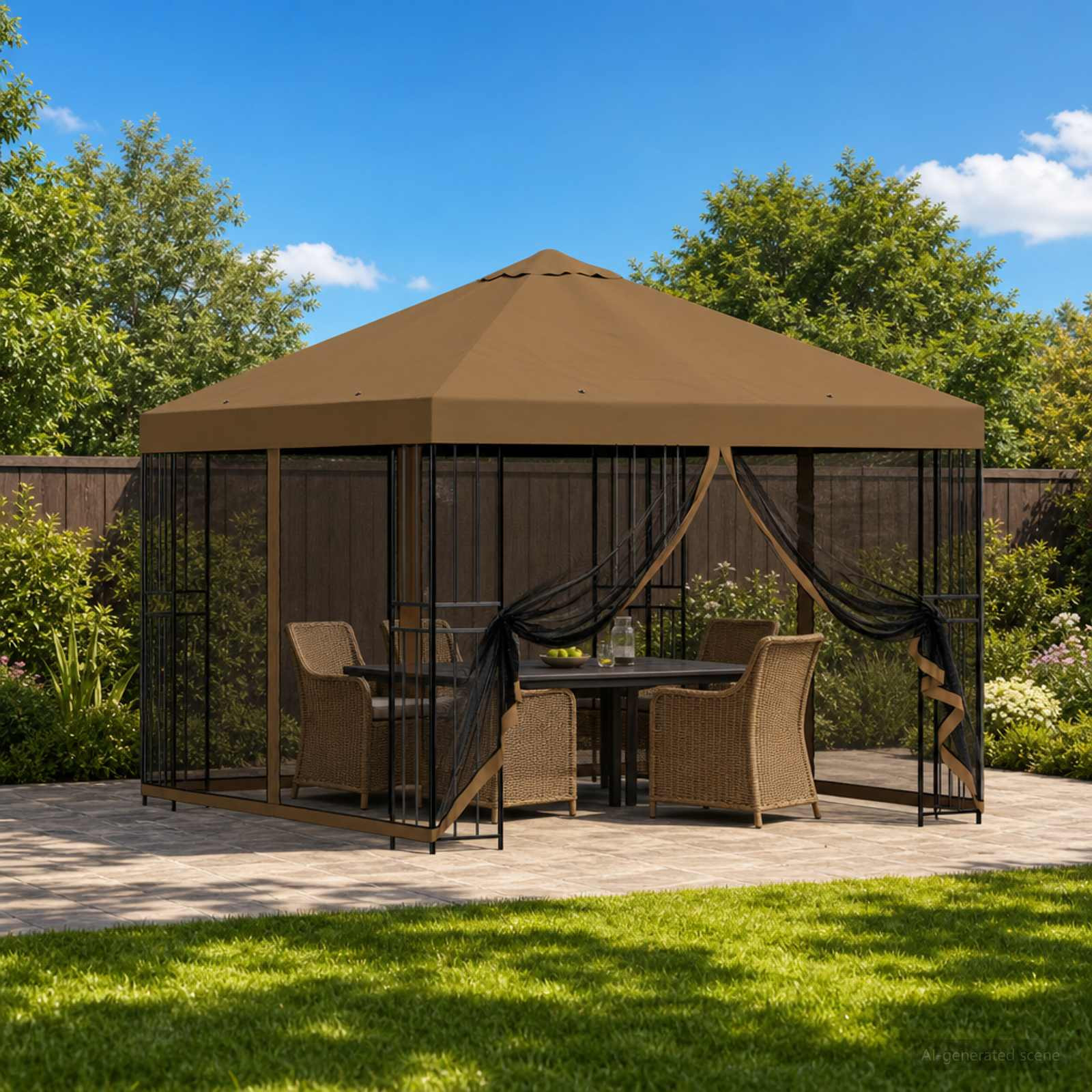 vidaXL Garten Pavillon mit Seitenwänden 3 x 3 m Taupe