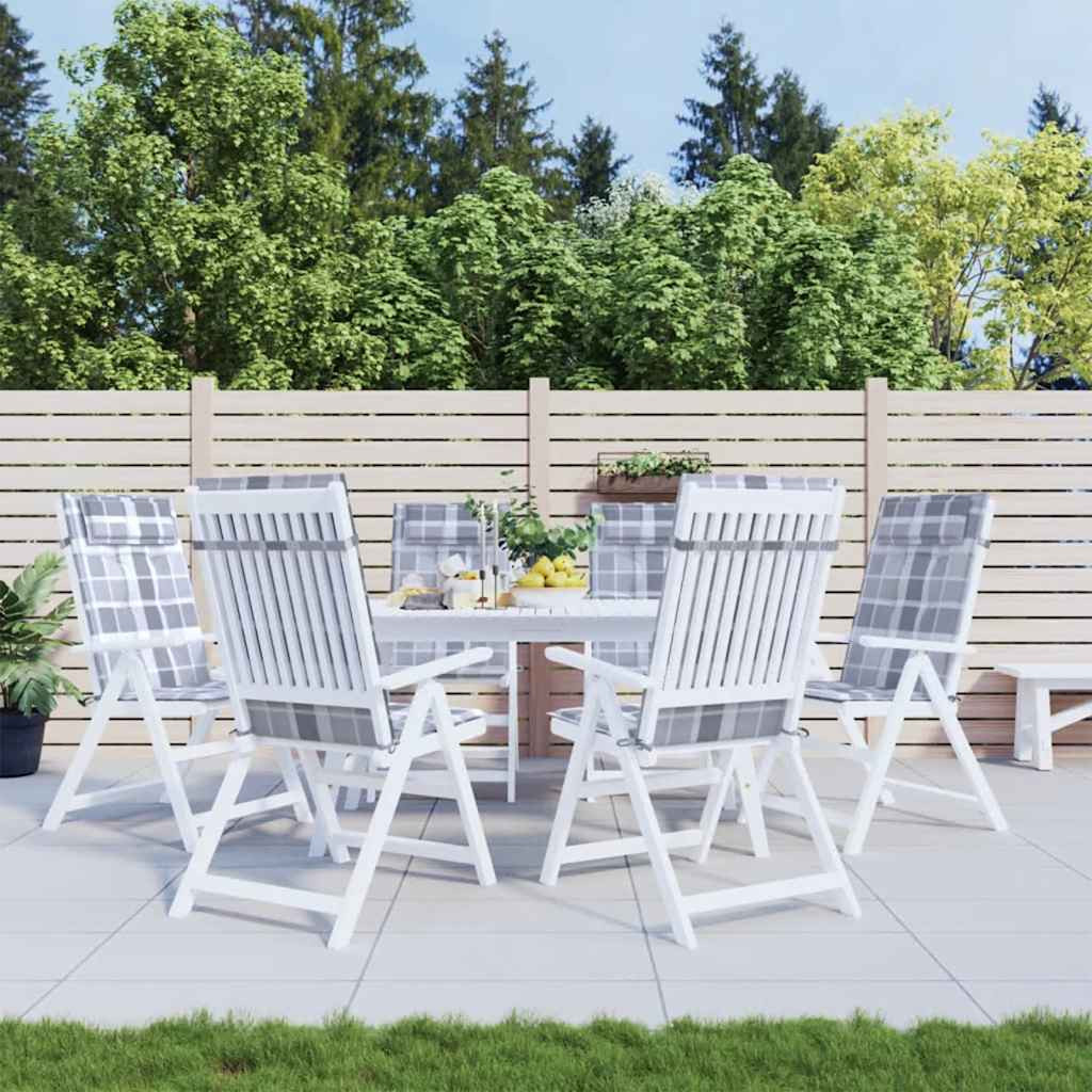 vidaXL Hochlehner-Auflagen 6 Stk. Grau Karomuster Oxford-Gewebe
