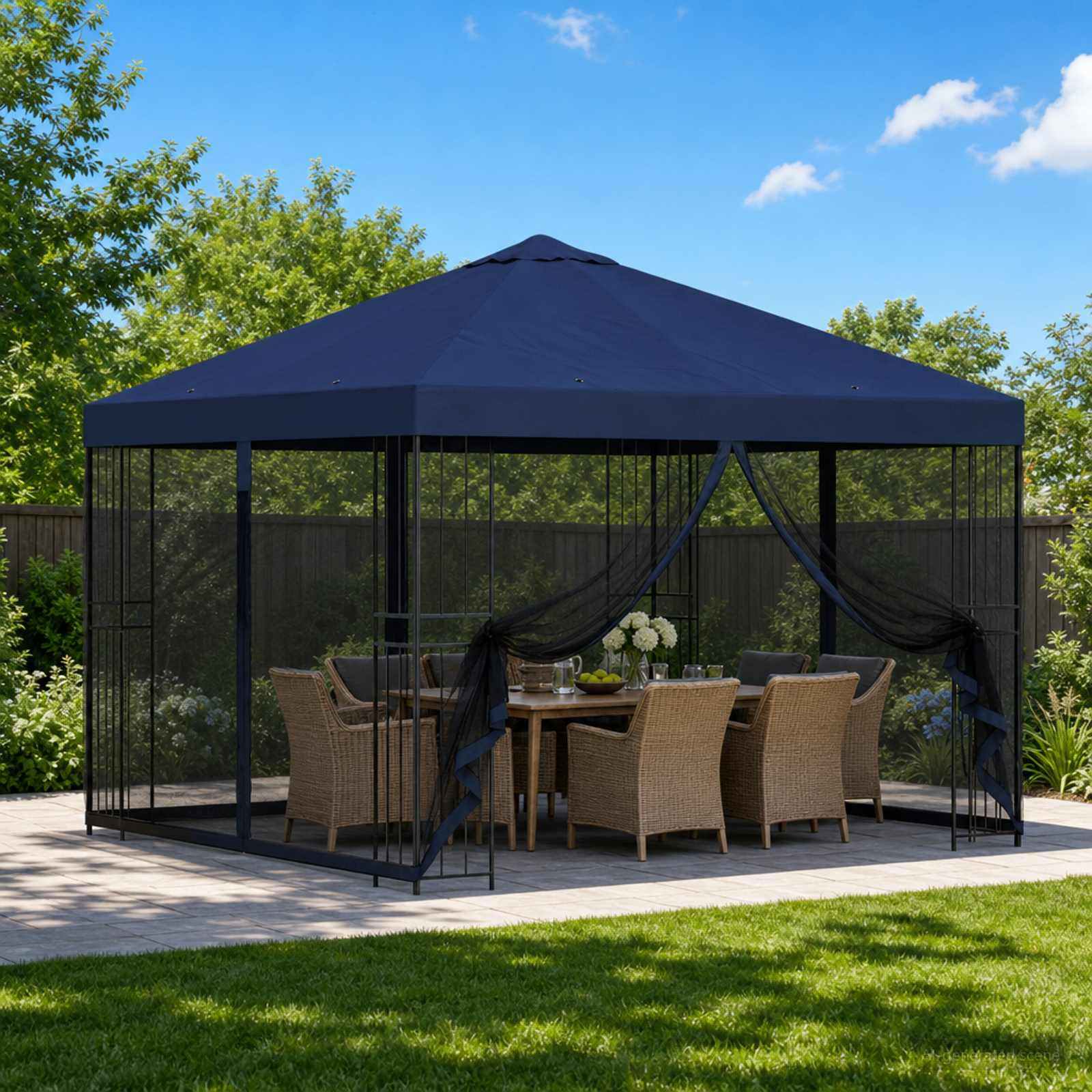 vidaXL Garten Pavillon mit Seitenwänden 3 x 3 m Blau