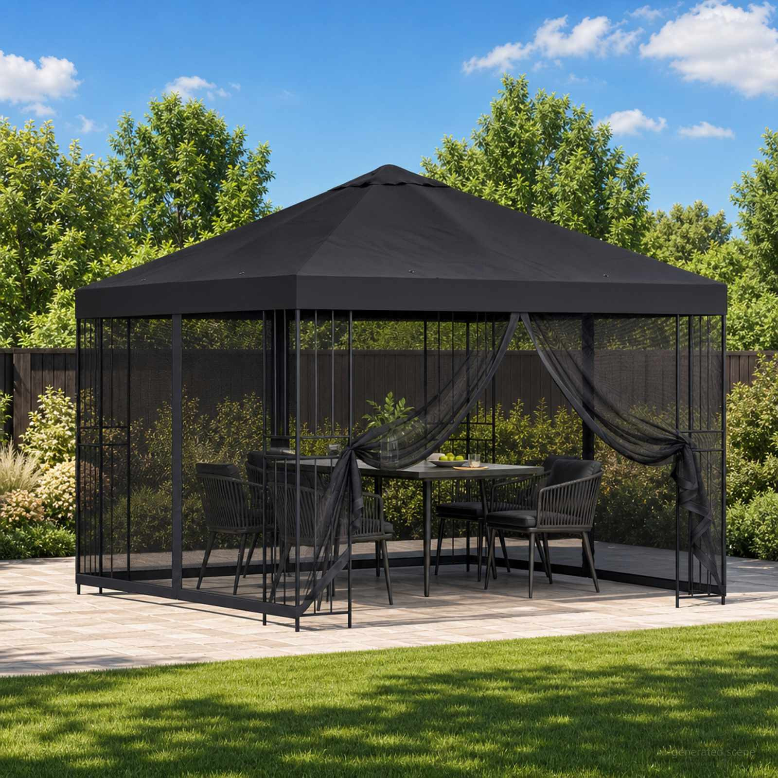 vidaXL Garten Pavillon mit Seitenwänden 3 x 3 m Schwarz