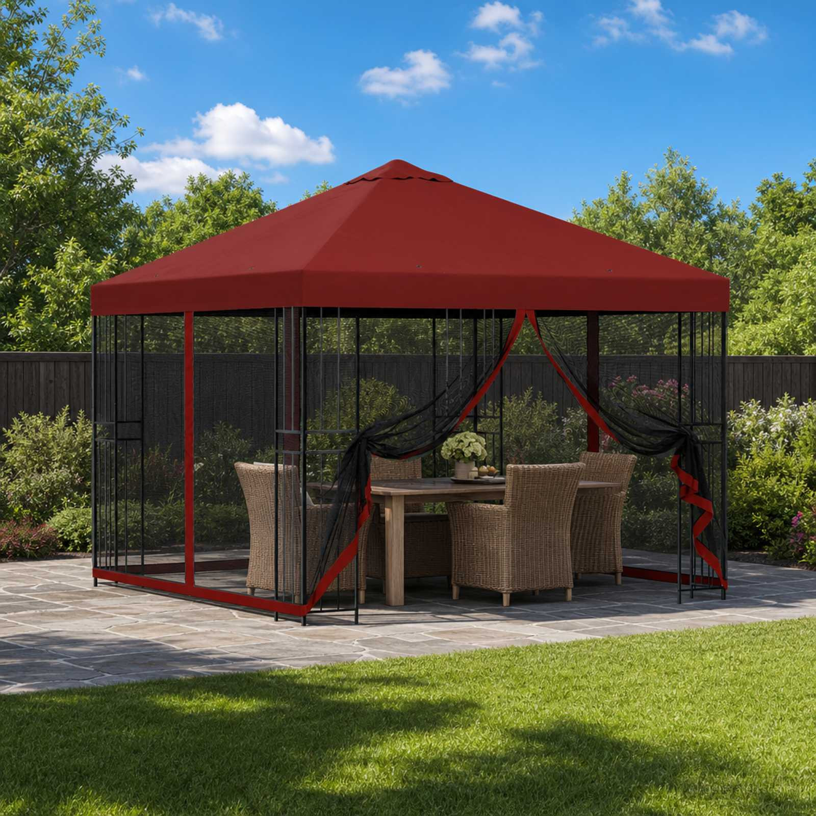 vidaXL Garten Pavillon mit Seitenwänden 3 x 3 m Bordeauxrot
