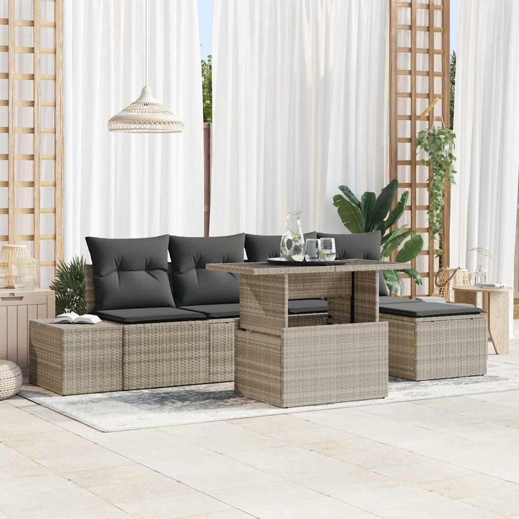 vidaXL Gartensofa-set mit Kissen 6 pcs Hellgrau Poly-Rattan