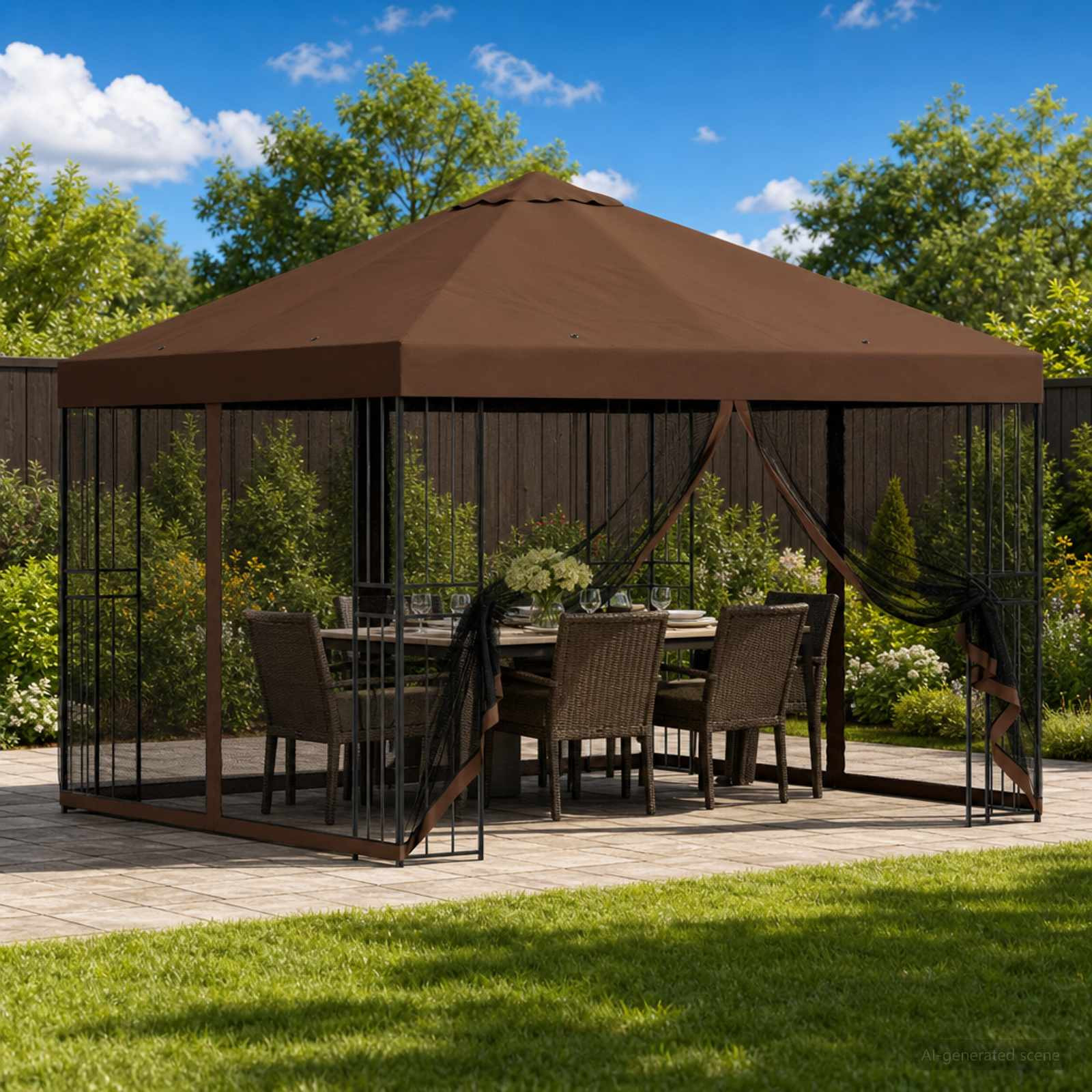 vidaXL Garten Pavillon mit Seitenwänden 3 x 3 m Braun