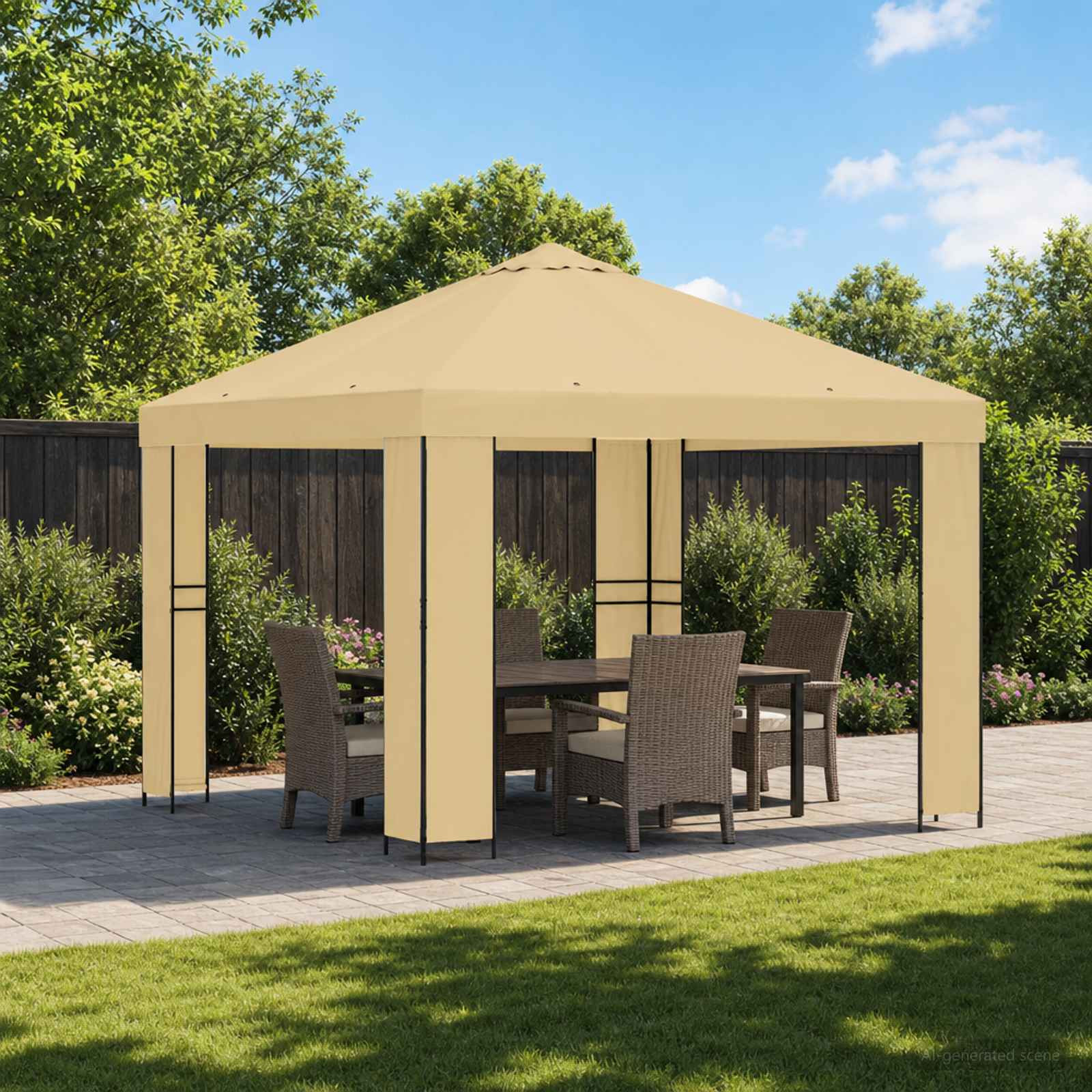vidaXL Pavillon 3 x 3 m Creme Polyester und Stahl 190 gsm