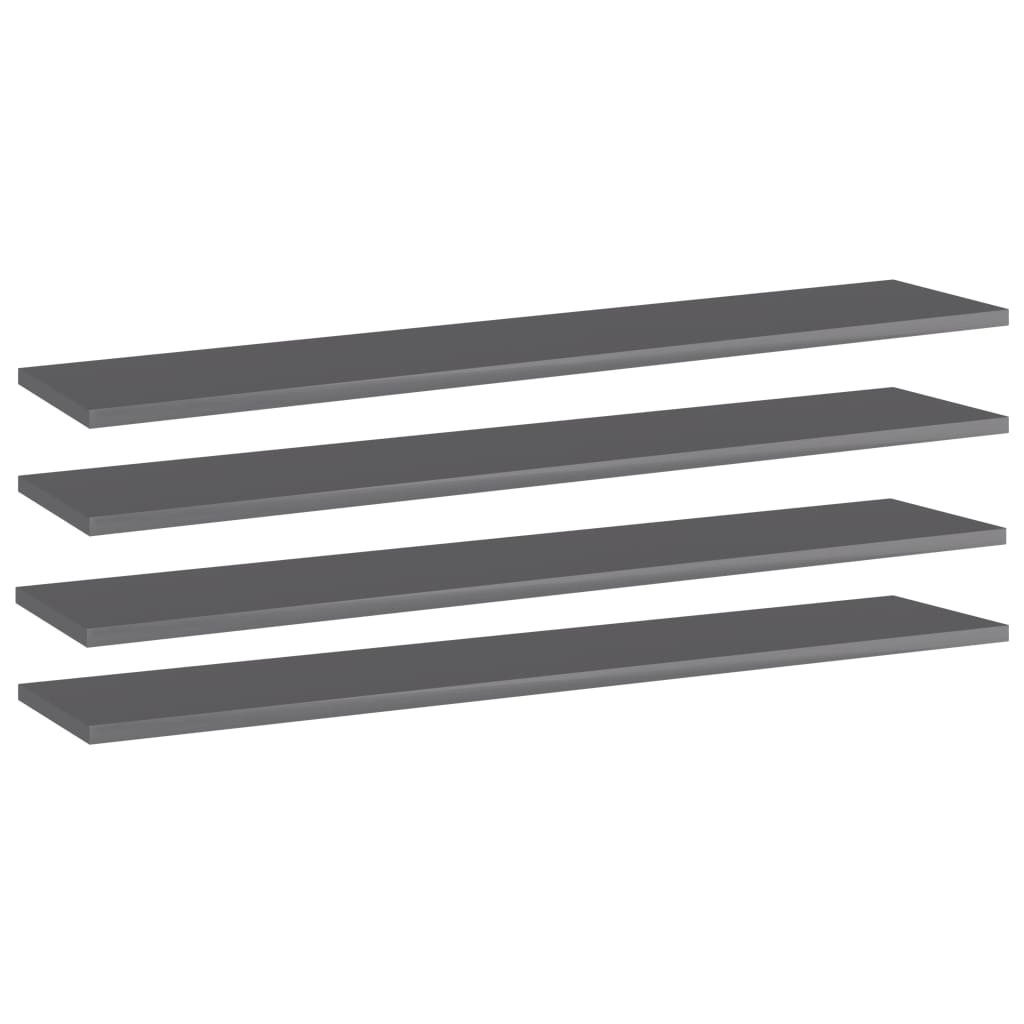 vidaXL Bücherregal-Bretter 4 Stk. Hochglanz-Grau 100x20x1,5 cm