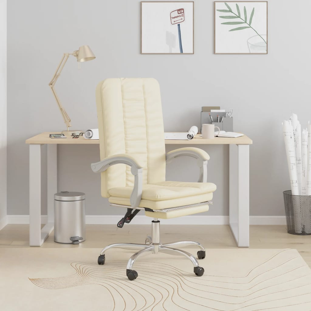 vidaXL Bürostuhl mit Liegefunktion Creme Kunstleder