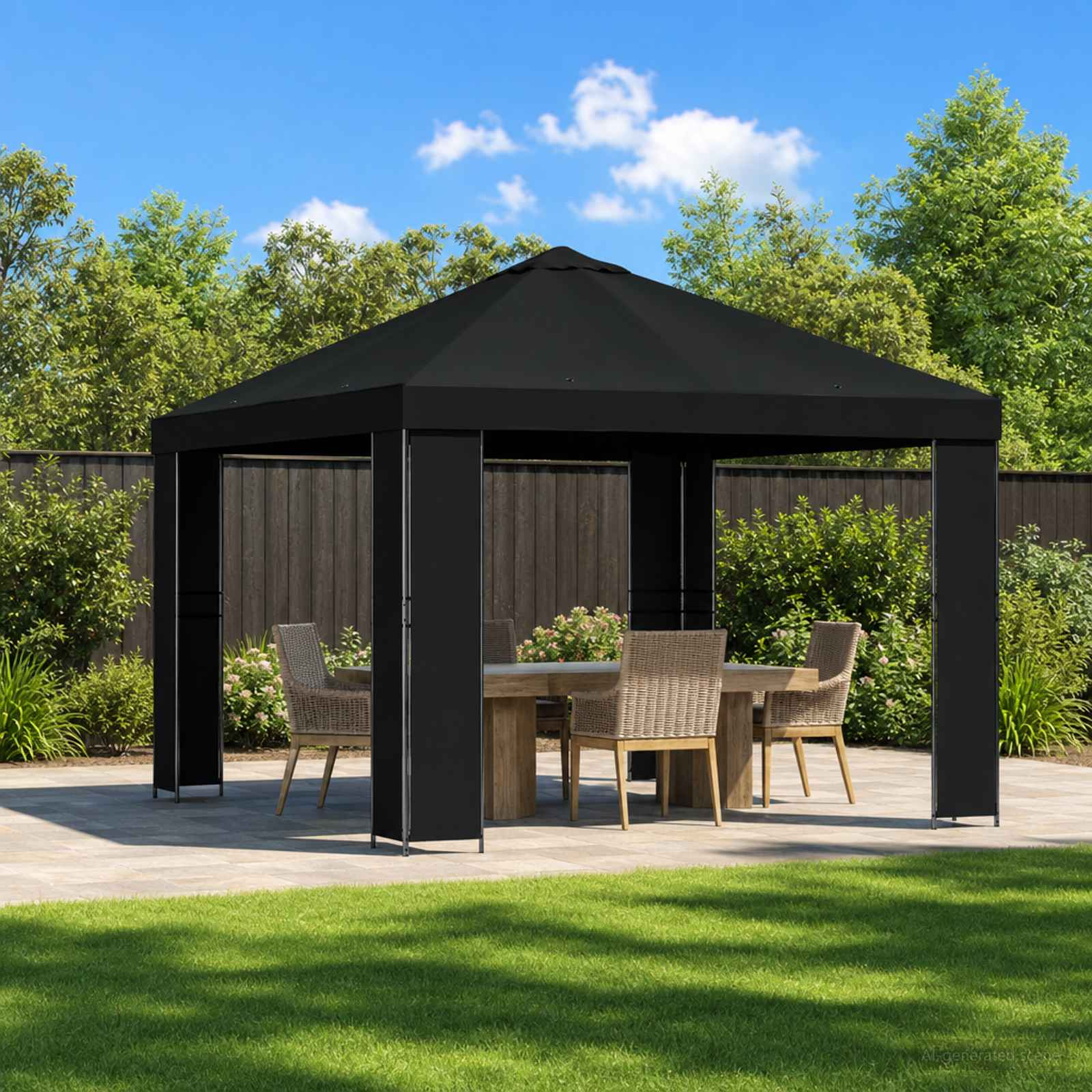 vidaXL Pavillon 3 x 3 m Schwarz Polyester und Stahl 190 gsm