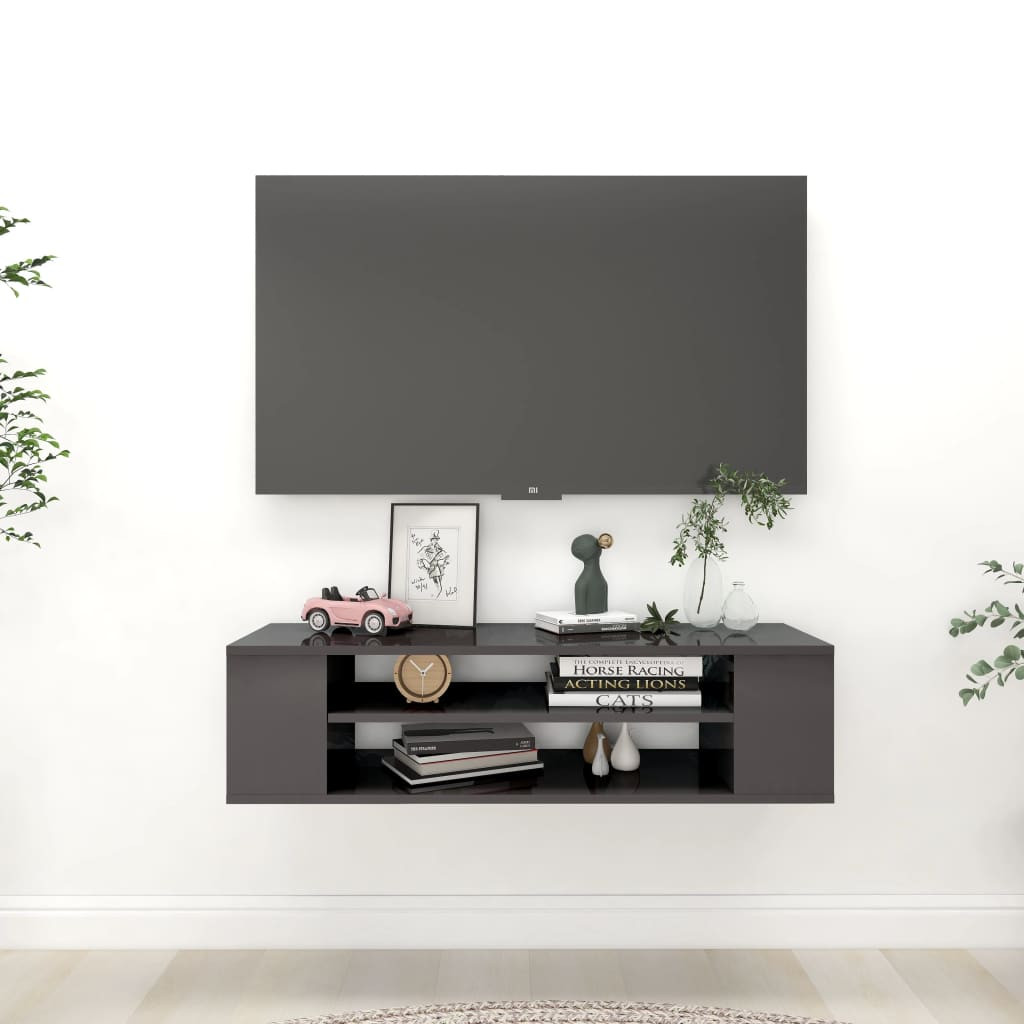 vidaXL TV-Hängeschrank Hochglanz-Grau 100x30x26,5 cm Holzwerkstoff