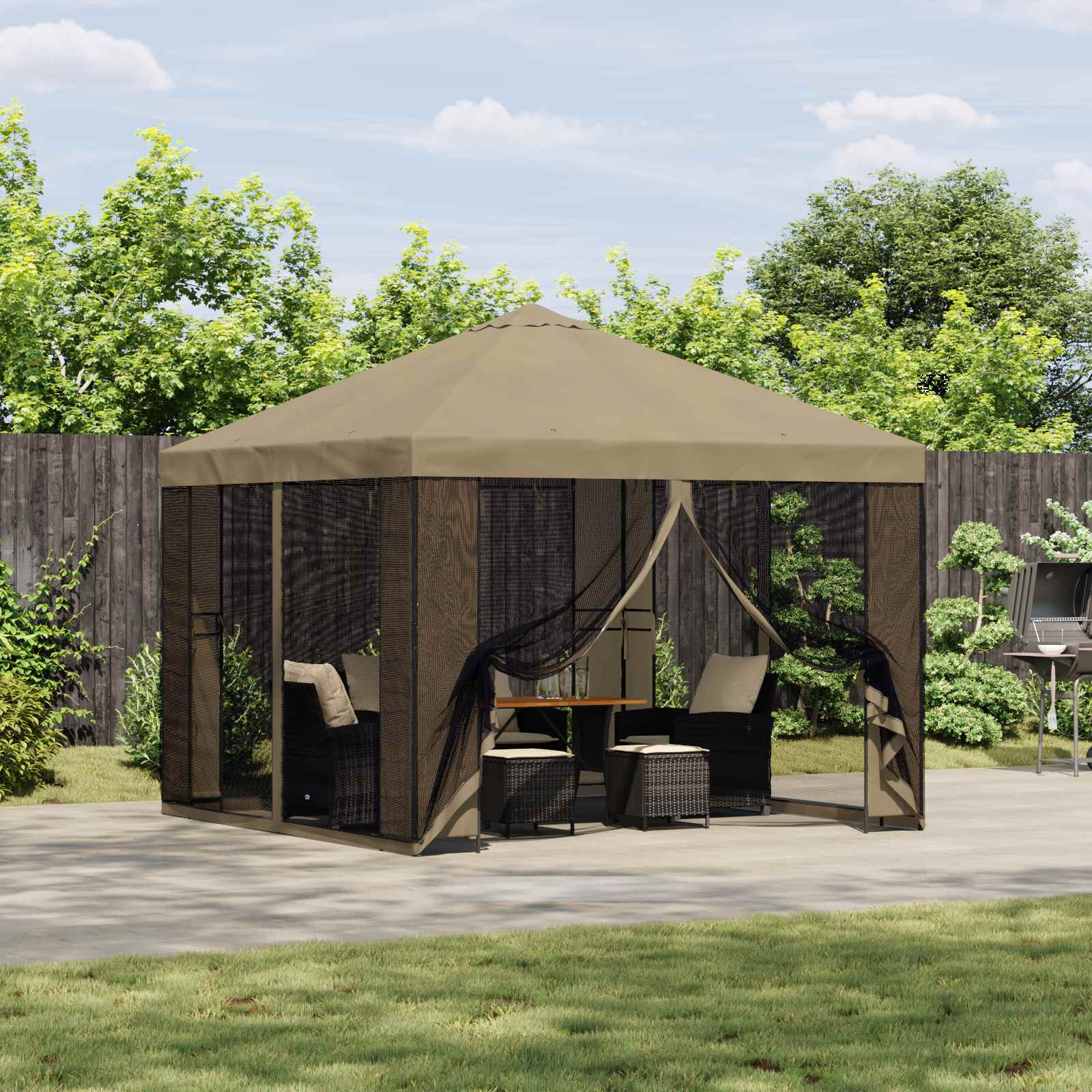 vidaXL Garten Pavillon mit Seitenwänden 3 x 3 m Beige