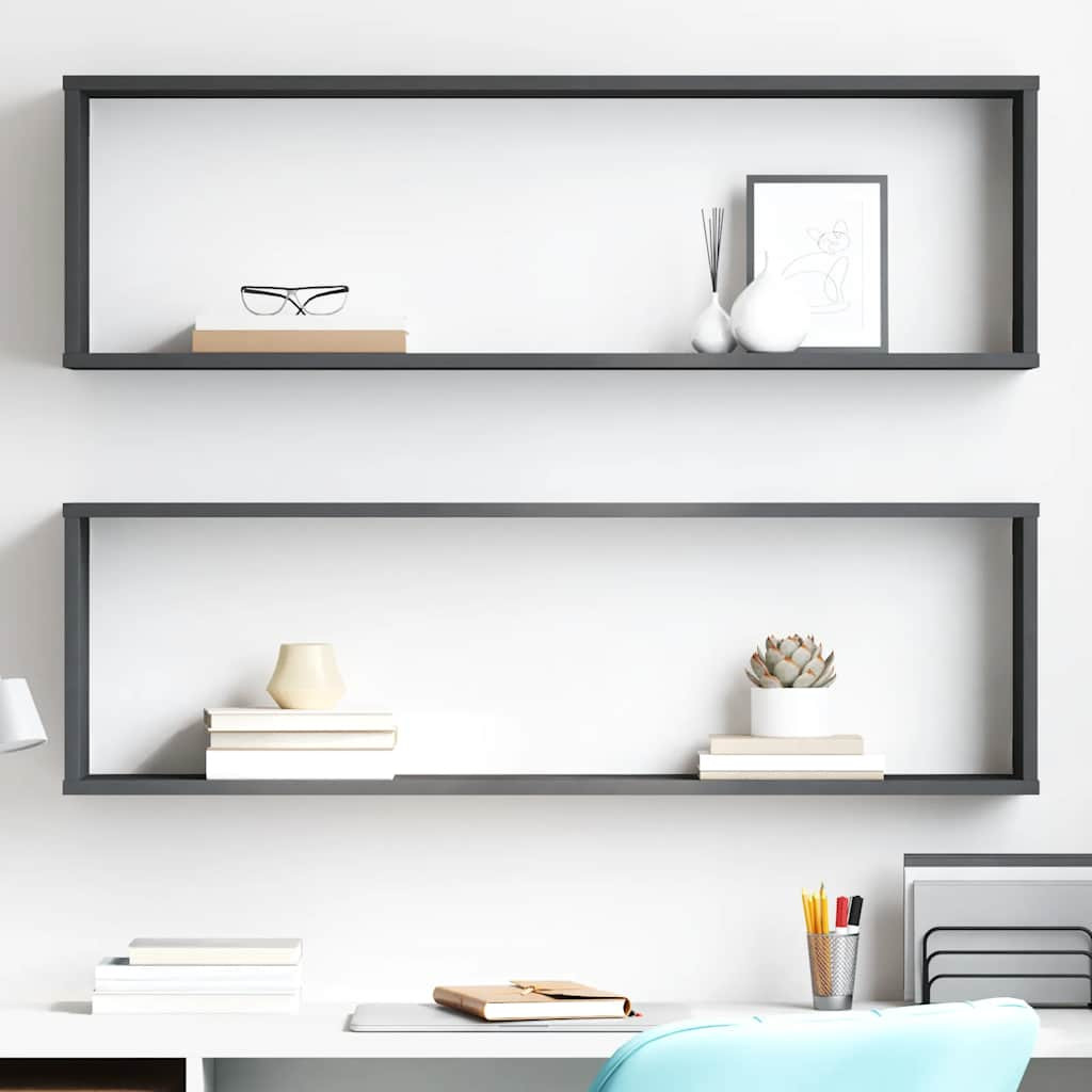 vidaXL Würfelregale 2 Stk. Grau 100x15x30 cm Holzwerkstoff