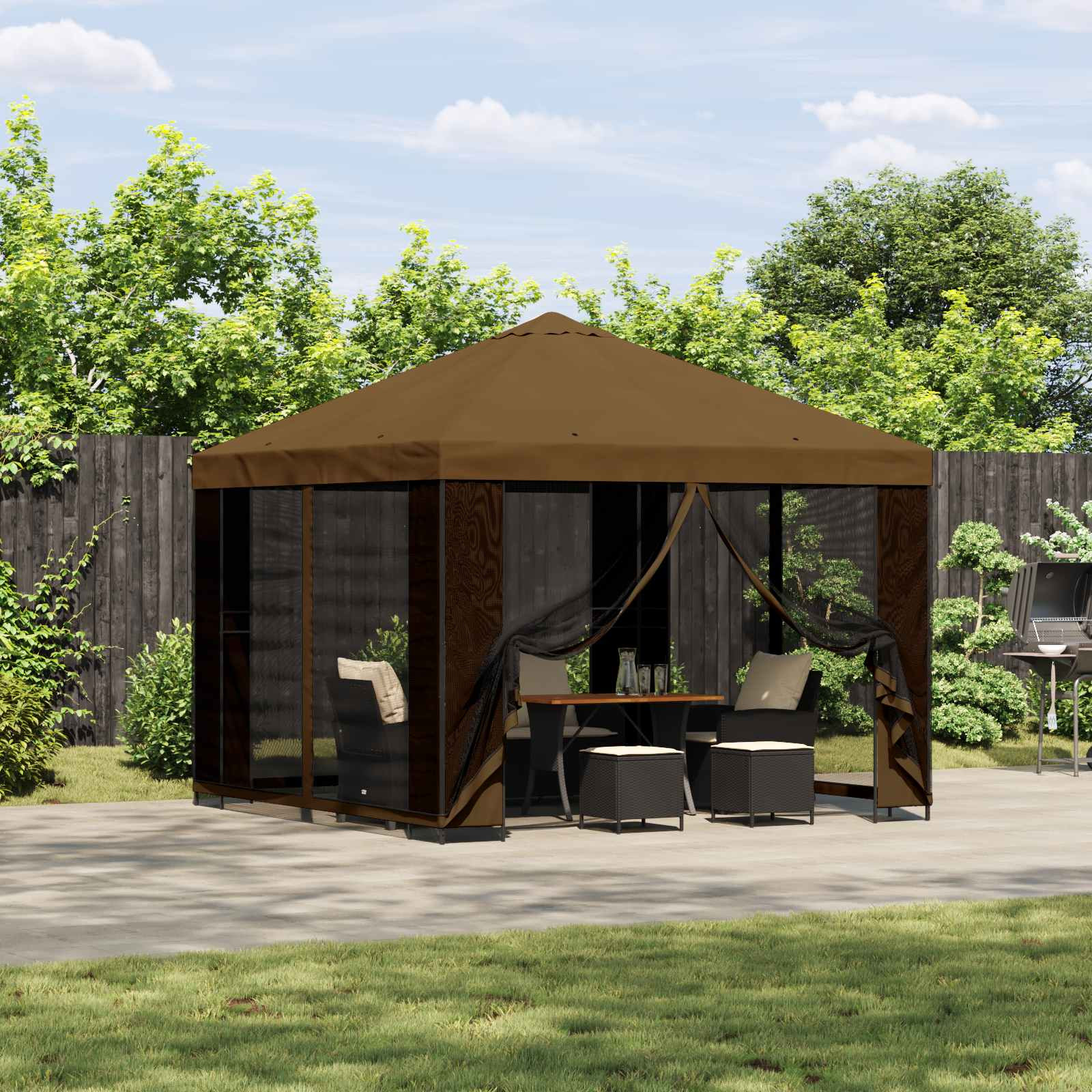 vidaXL Garten Pavillon mit Seitenwänden 3 x 3 m Taupe