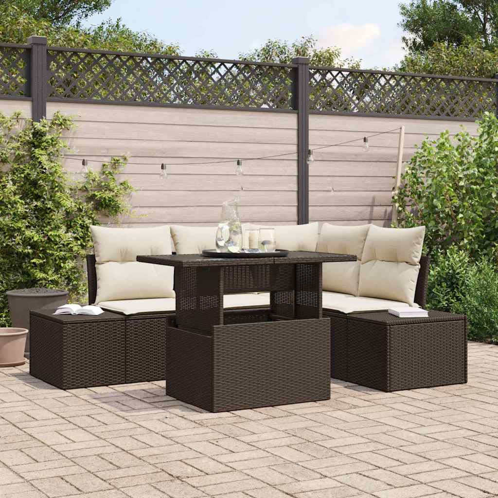 vidaXL Gartensofa-set mit Kissen 5 pcs Braun und Creme Poly-Rattan