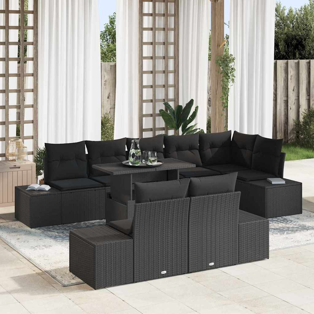 vidaXL Gartensofa-set mit Kissen 9 pcs Schwarz Poly-Rattan