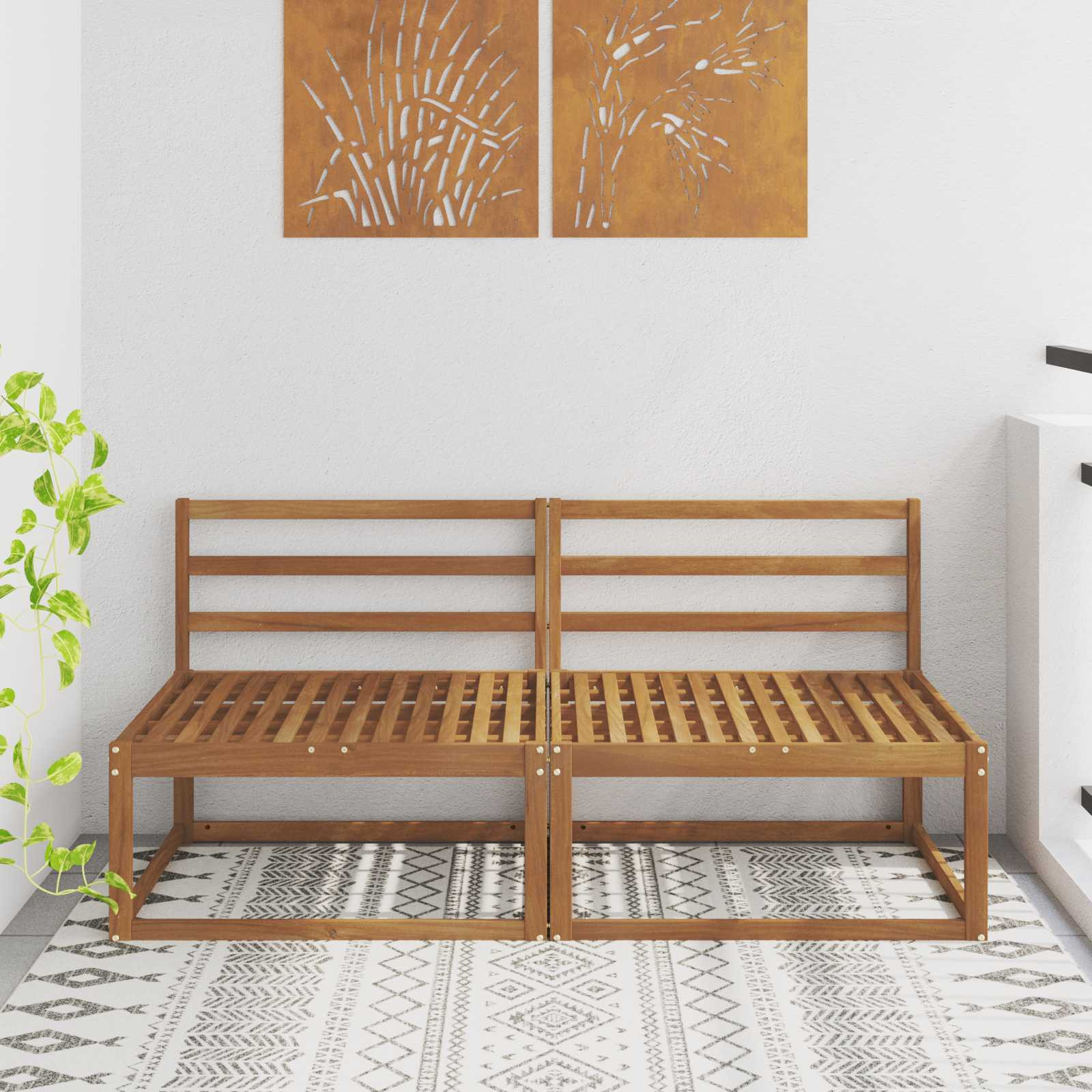 vidaXL 2 Stück Outdoor Mittelsofa Natur 158 x 83 x 73 cm