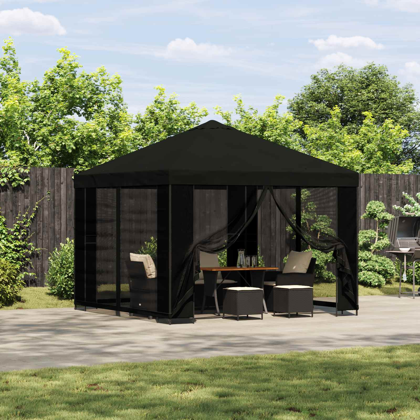 vidaXL Garten Pavillon mit Seitenwänden 3 x 3 m Schwarz