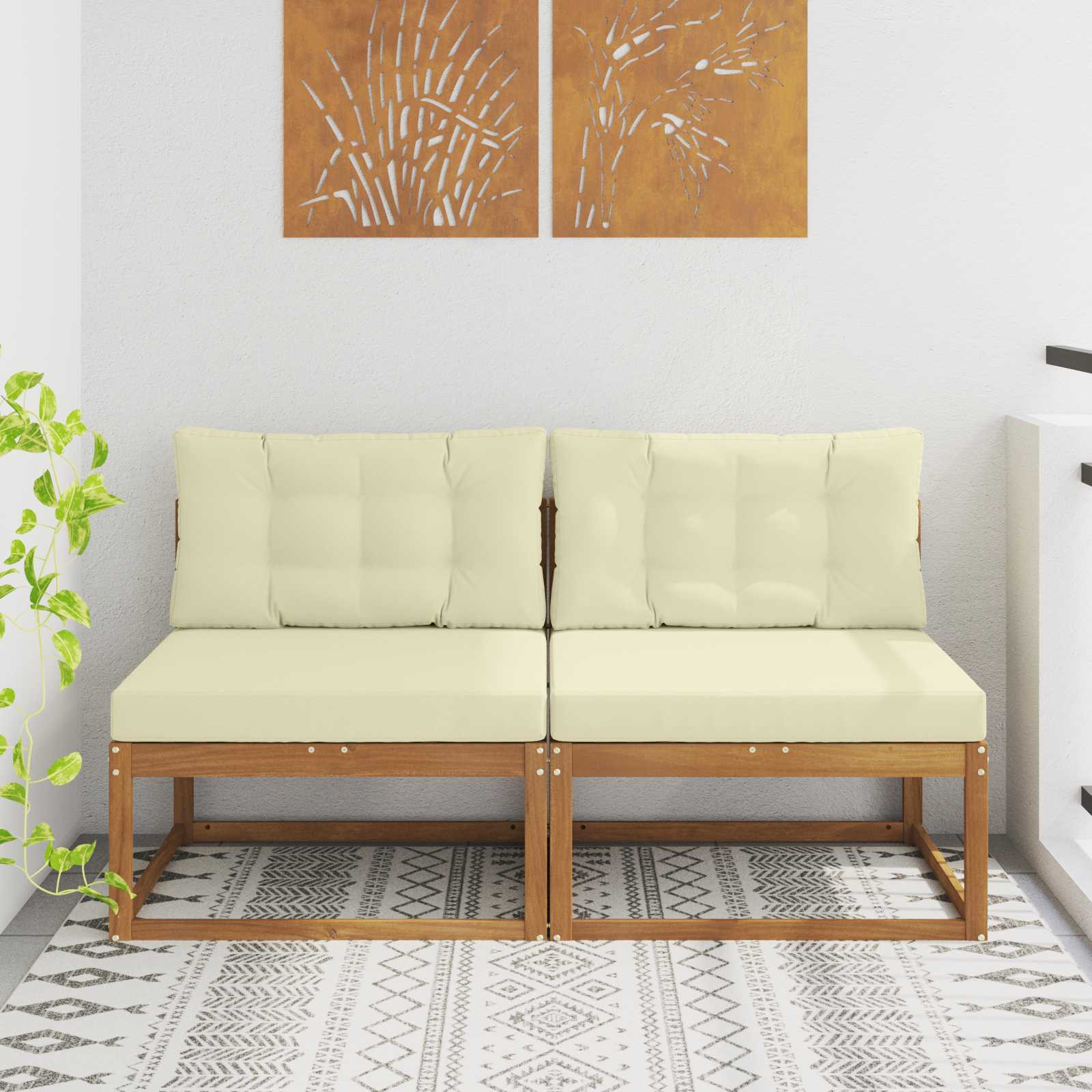 vidaXL Outdoor Mittelsofa mit Kissen 2 Stück Natur
