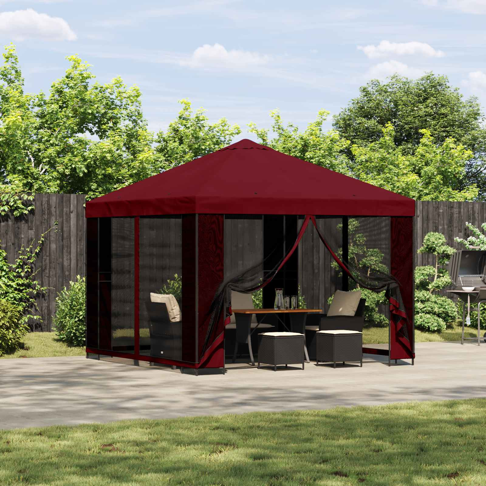 vidaXL Garten Pavillon mit Seitenwänden 3 x 3 m Bordeauxrot