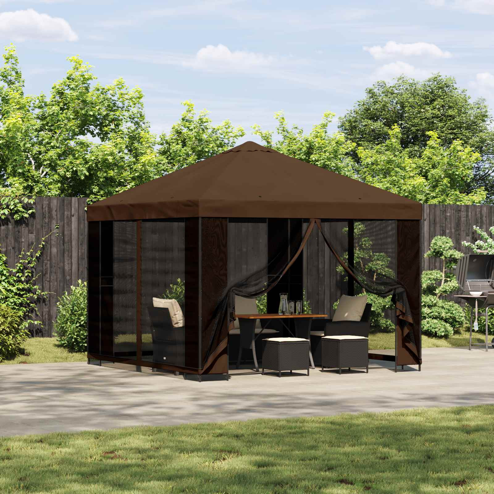 vidaXL Garten Pavillon mit Seitenwänden 3 x 3 m Braun