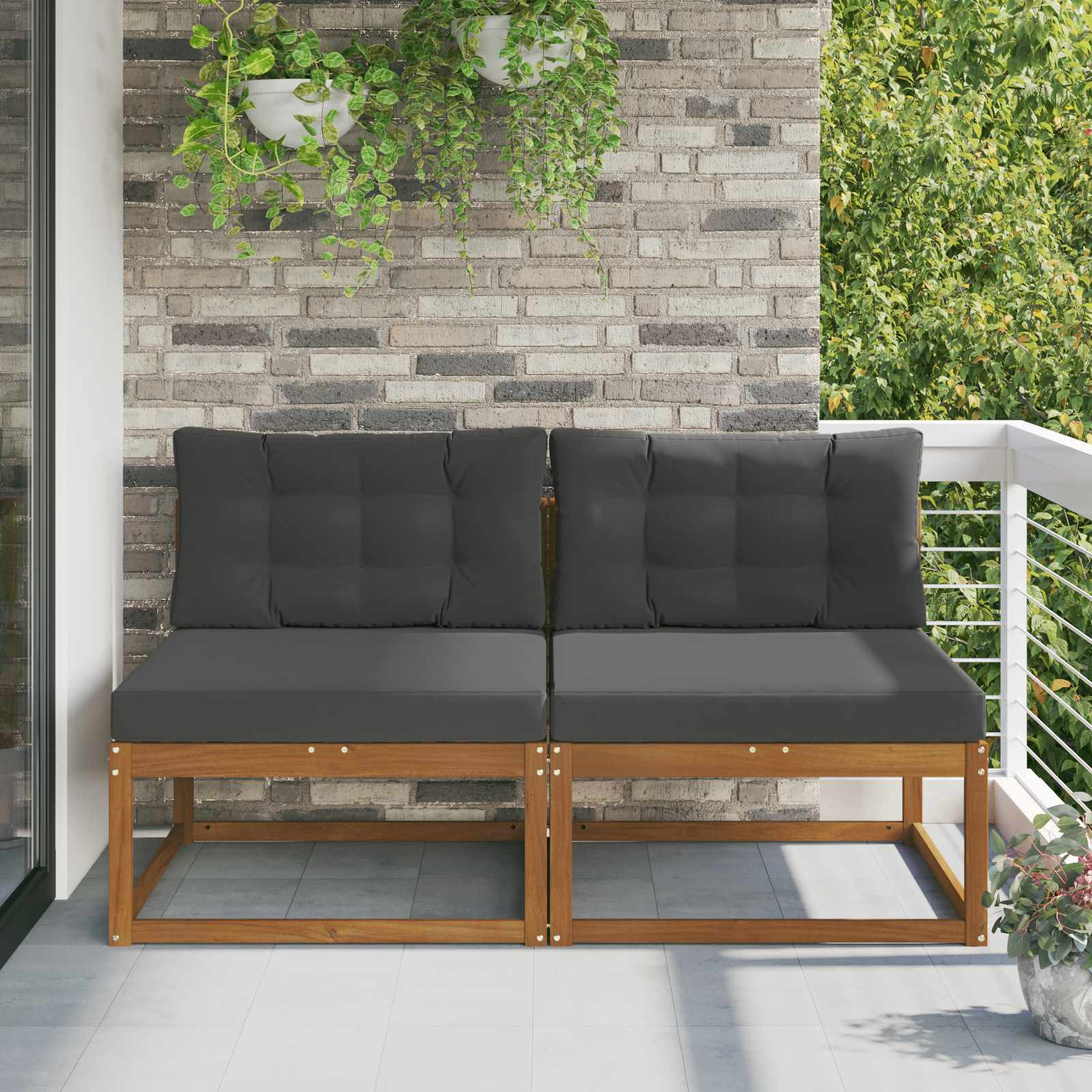 vidaXL Outdoor Mittelsofa mit Kissen 2 Stück Natur
