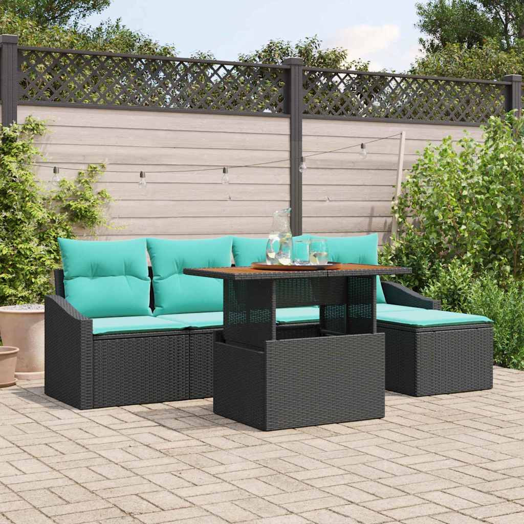 vidaXL Gartensofa-set 6 pcs Schwarz und Türkis Poly-Rattan