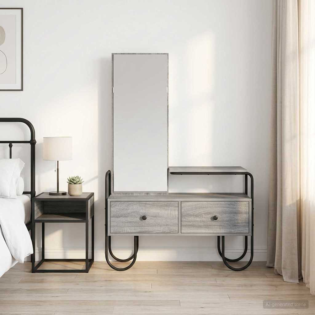 vidaXL Schminktisch mit Schubladen mit Regal Grau Sonoma Holzwerkstoff
