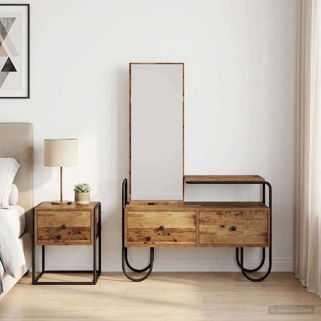 vidaXL Schminktisch mit Schubladen mit Regal Altholz Holzwerkstoff