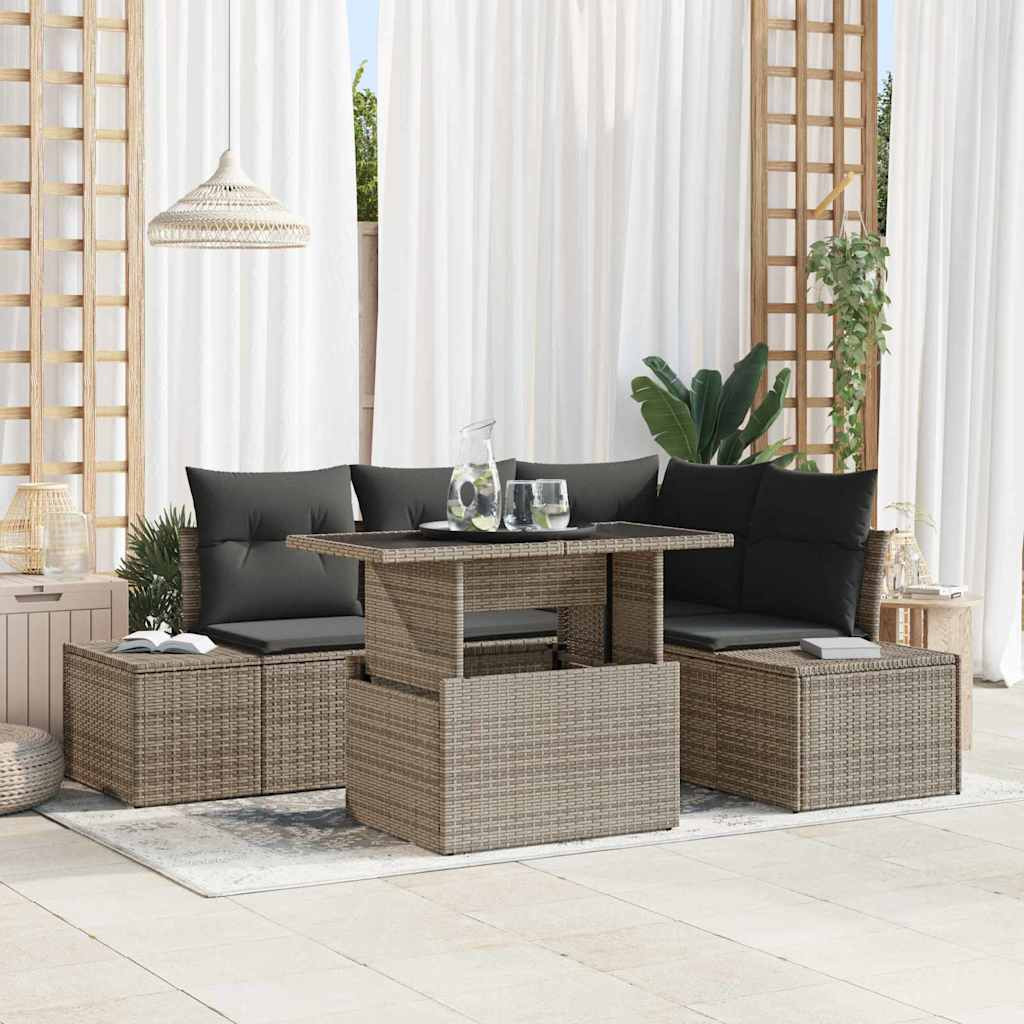 vidaXL Gartensofa-set mit Kissen 5 pcs Grau Poly-Rattan
