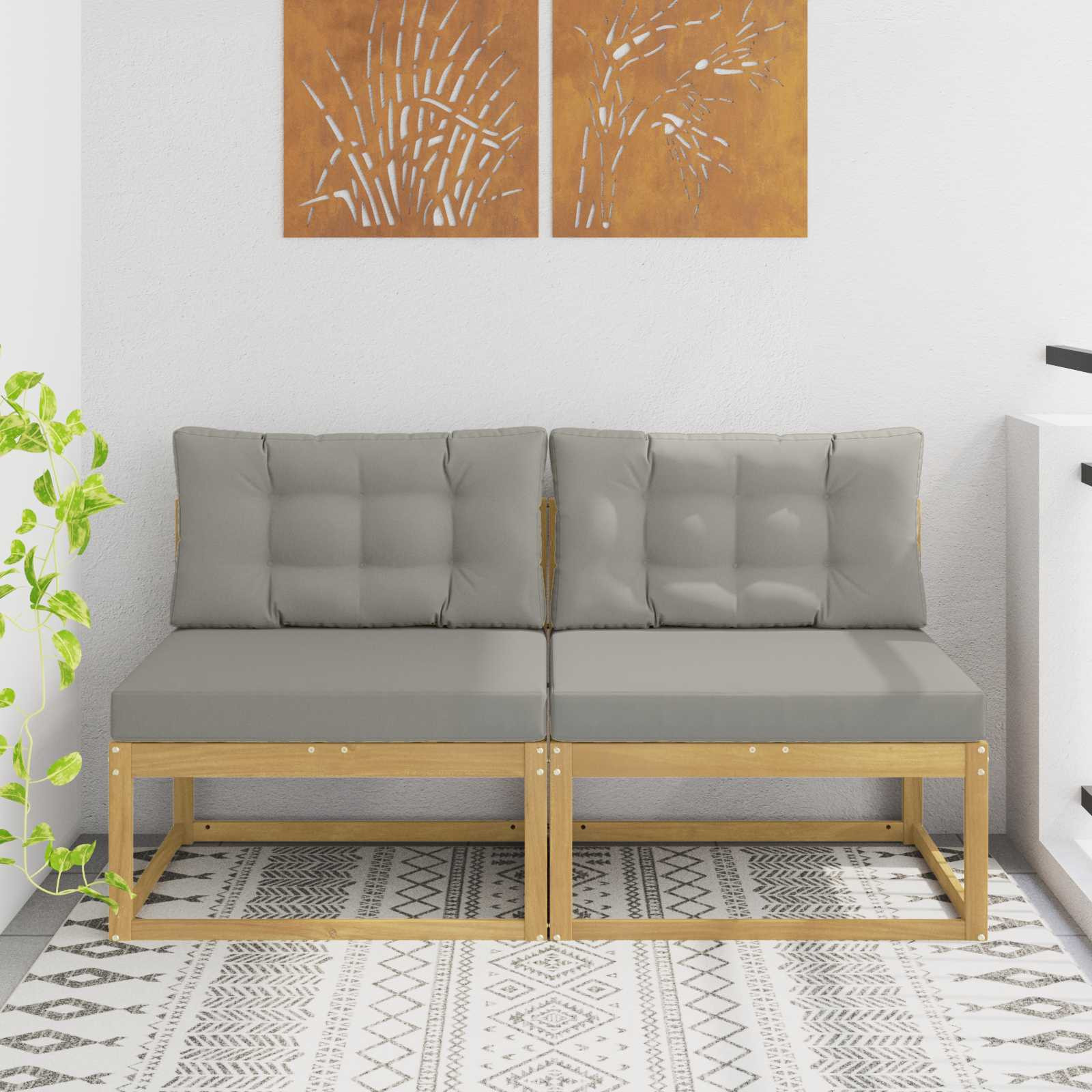 vidaXL 2 Stück Outdoor Mittelsofa Polyester Weiß